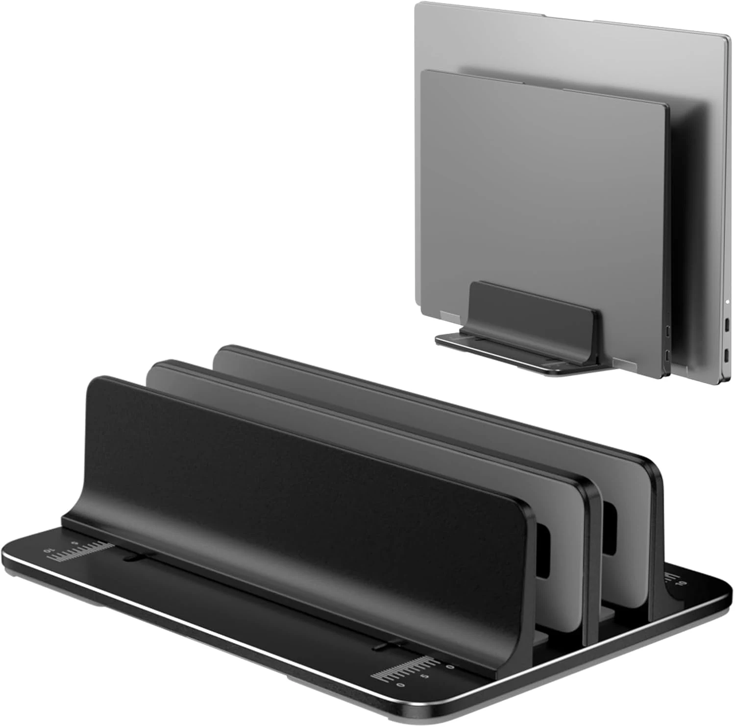 GleYo Vertical Laptop Stand for Desk Aluminum Book Holder with Adjustable Double Slot Desktop Accessories (Black)