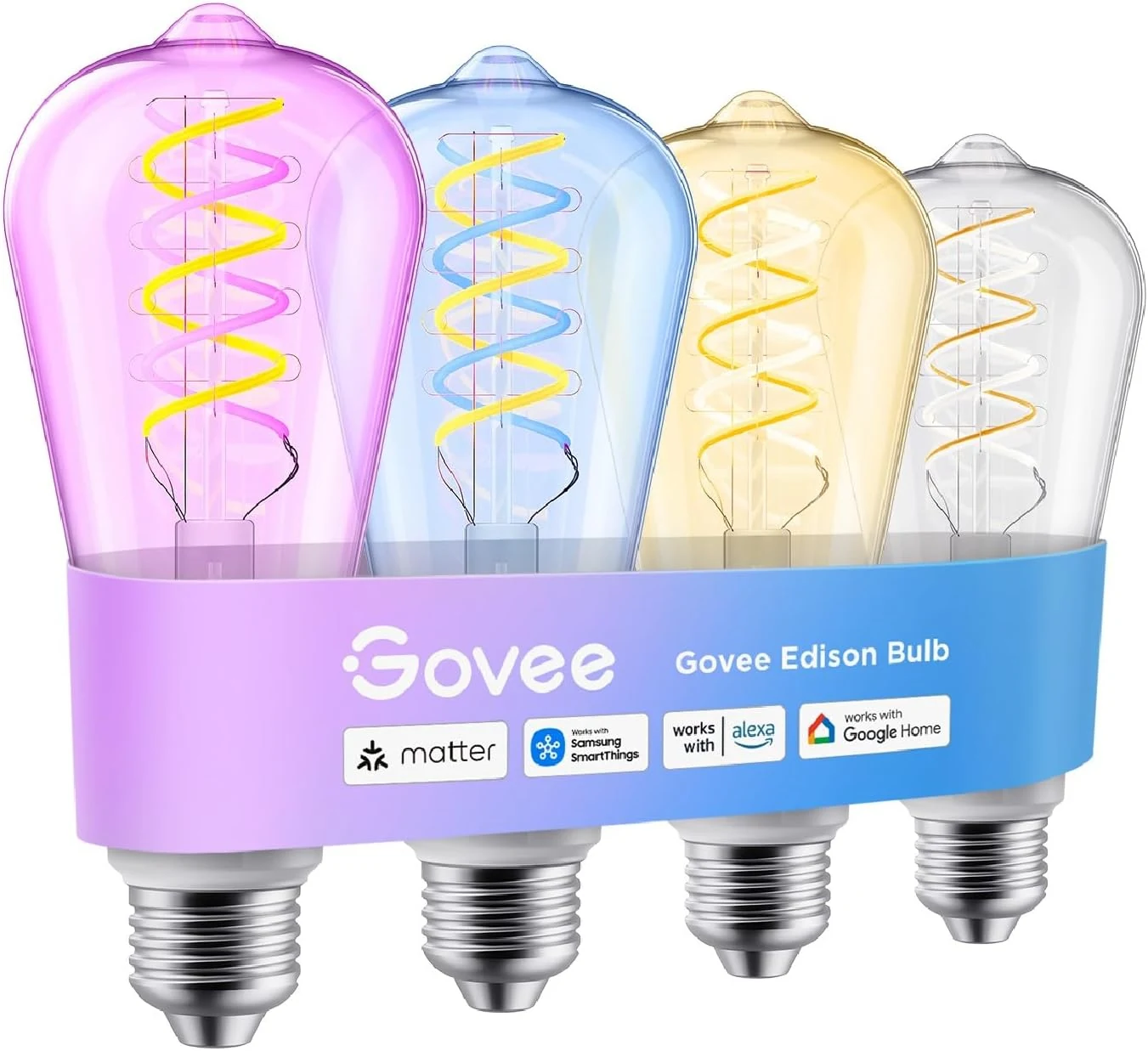 Govee Edison Bulbs, Smart Vintage Light Bulbs, RGB Color Changing and Tunable White, Compatible with Matter, Alexa & Google Assistant, LED Filament Bulb, ST19(58), E26 Base for Home Decor, 4 Pack
