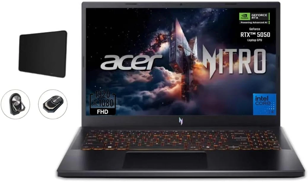 acer Nitro V Gaming Laptop, 15.6" FHD IPS Display, 165Hz, Intel i5-13420H, NVIDIA GeForce RTX 5050 with 8GB GDDR7 VRAM, 16GB RAM, 512GB SSD