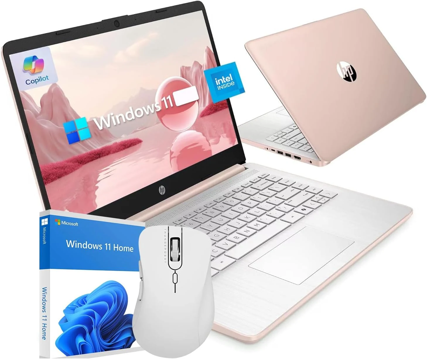 HP Ultrabook 14 Laptop Computer Business Study & Home 2026, MS Office for The Web + Windows 11 Home, Quad-Core Intel CPU, 128GB SSD, WiFi 6, Rose Gold
