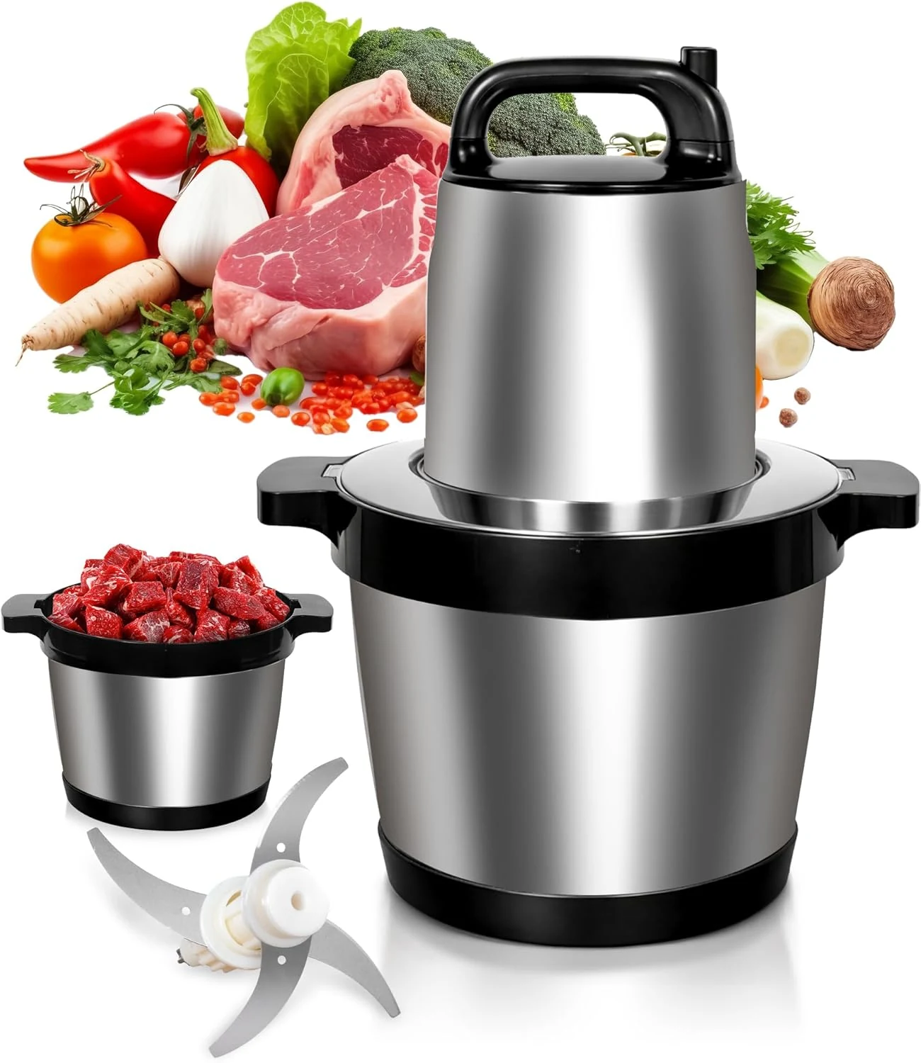 8L Meat Grinder for Home use, 1200W Large Food Processor，26-Cup