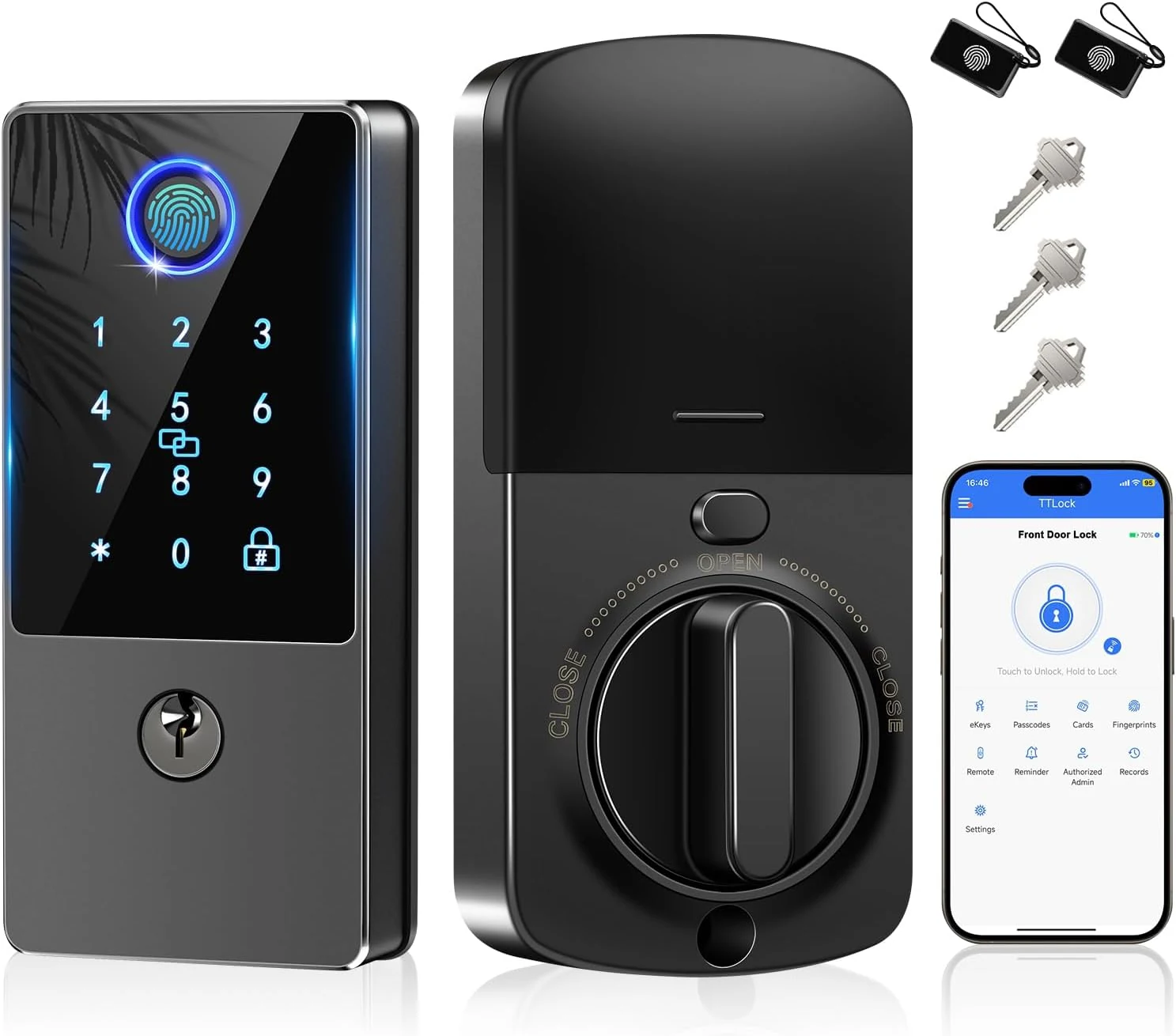 Smart Door Lock Deadbolt, Keyless Entry Door Lock with Fingerprint & Keypad,App Control,Auto Lock,Secure Electronic Digital Lock for Front Door Home Apartment Rental,Matte Black