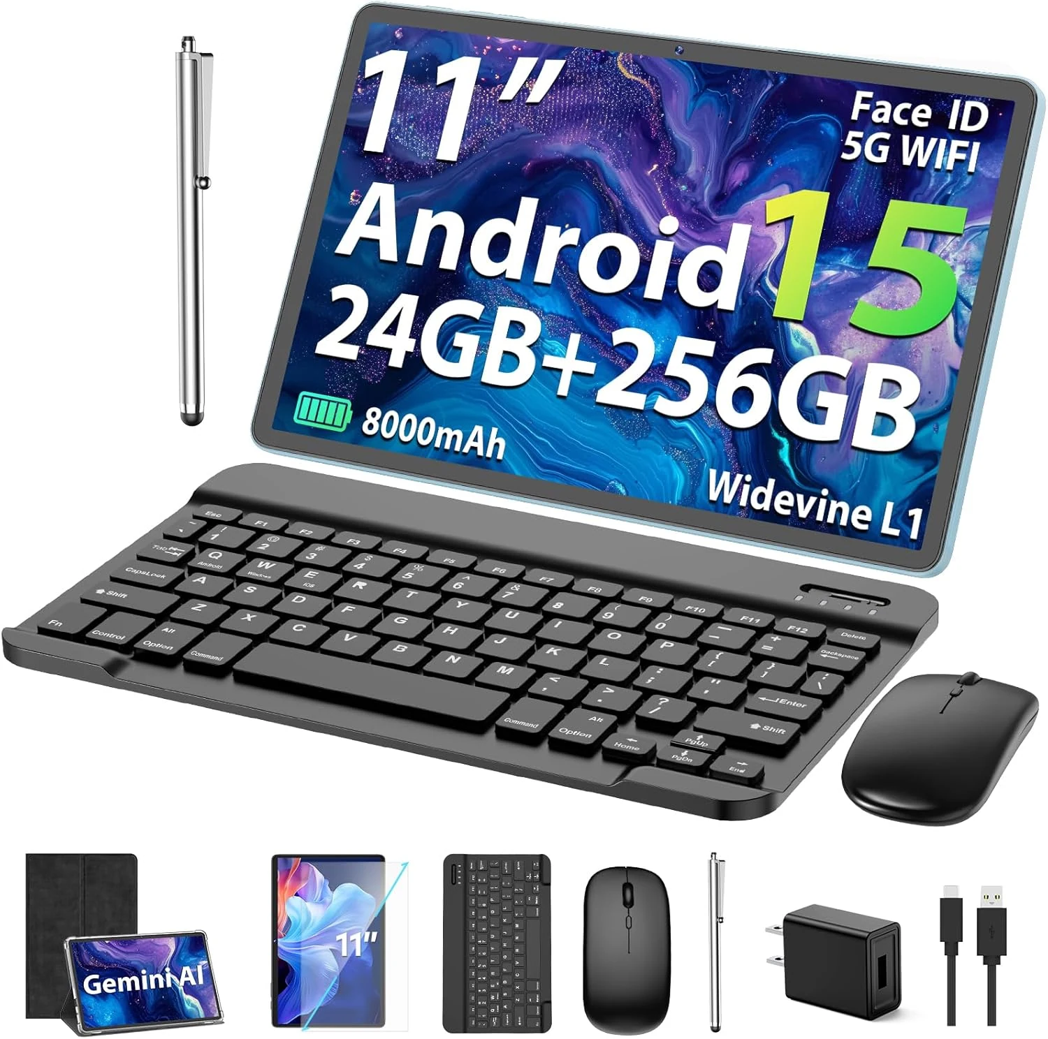 Suicoey 2026 11 inch Android 15 Tablet with Keyboard, 24GB+256GB
