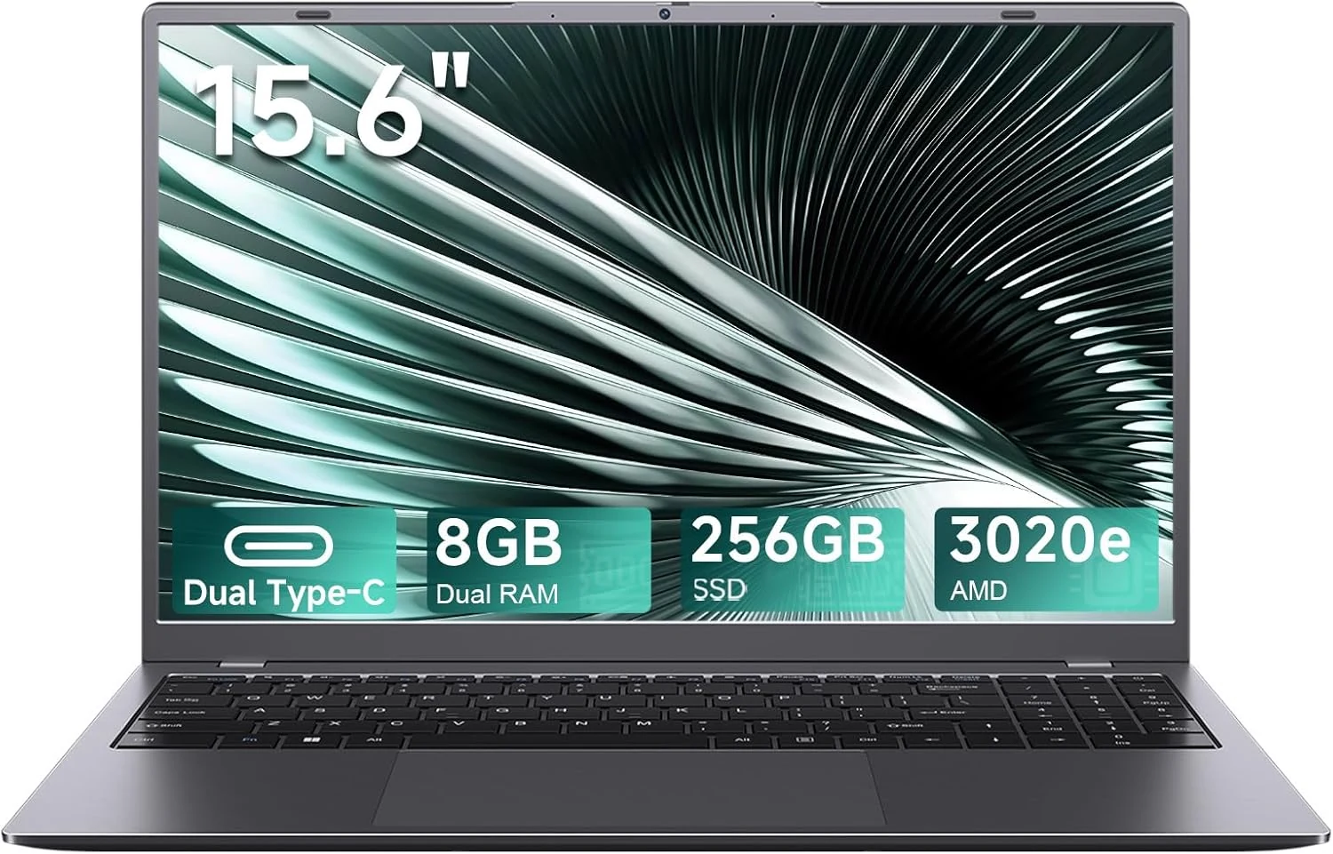 15.6 Inch Laptop for Business and Student, AMD 3020e Processor, FHD Anti-Glare Display, Privacy-Focused Webcam, 8GB RAM 256GB SSD, WiFi, Bluetooth 5.0, Type-C, Lightweight, Long Battery