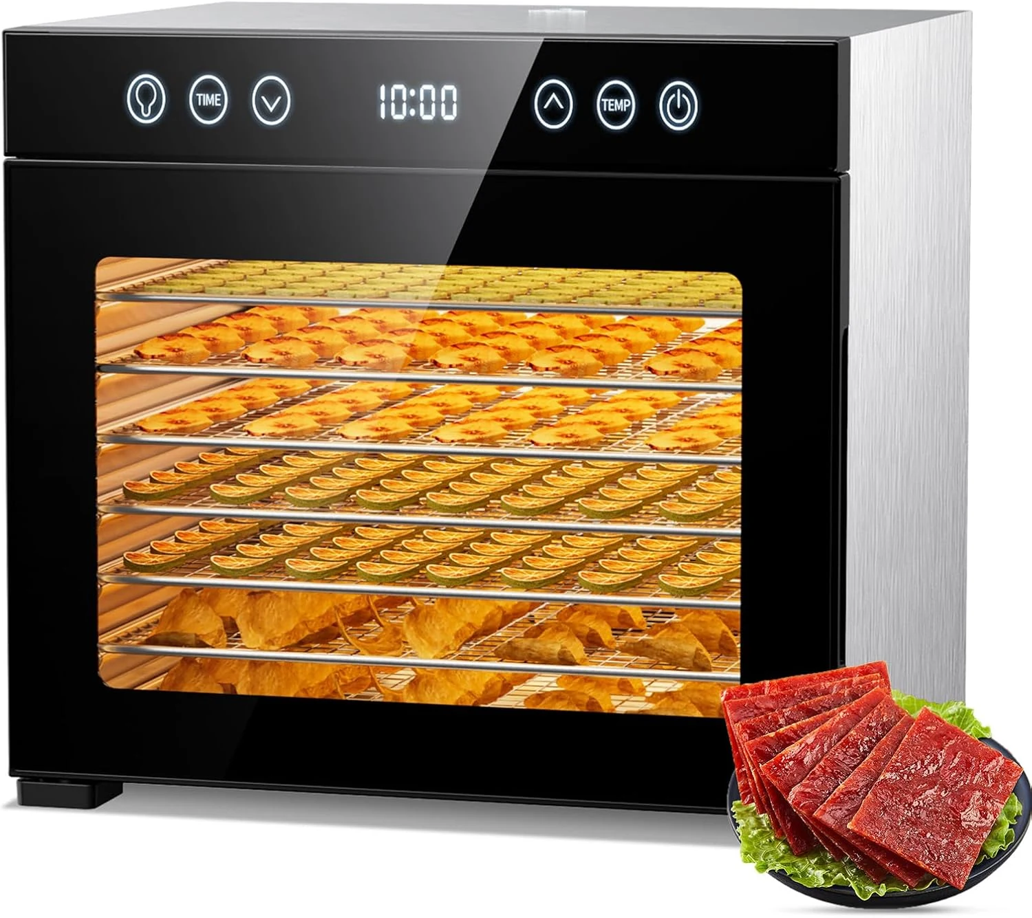 Food Dehydrator Machine with 8 Stainless Steel Trays, 650W Powerful Motor, Adjustable Temperature & 48-Hour Timer for Jerky, Fruits, Herbs, Dog Treats - Quiet Operation