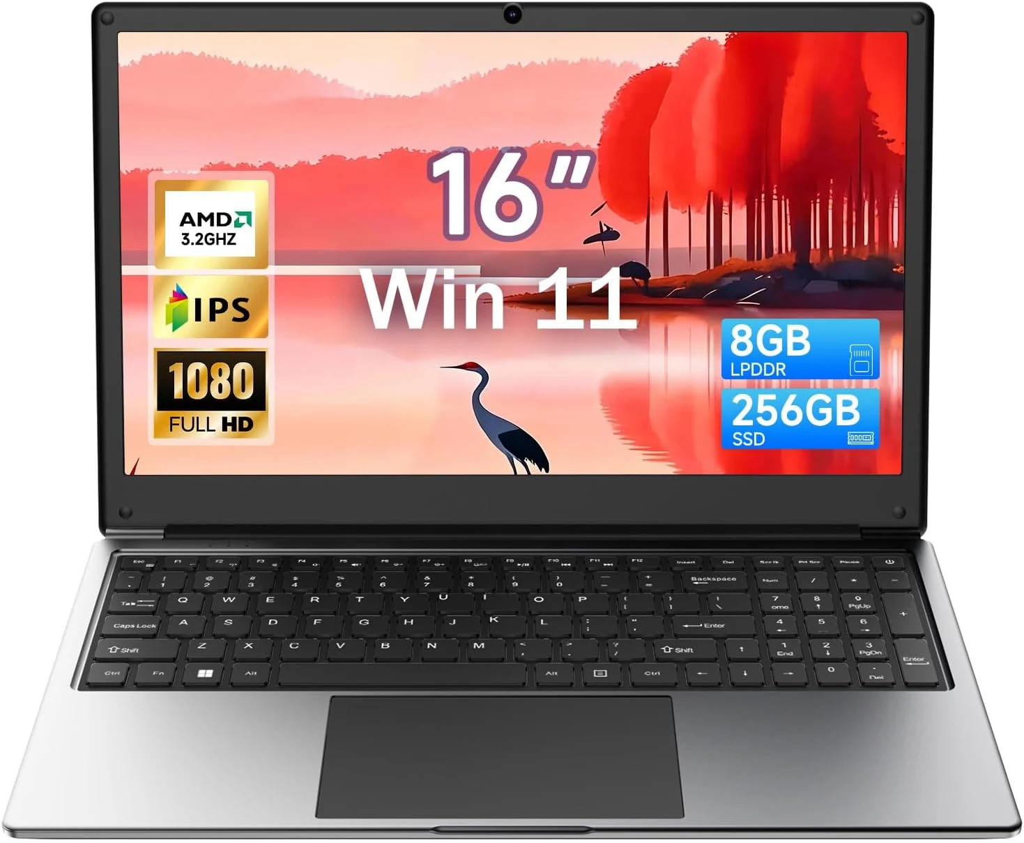16 inch Laptop Computer, 8GB RAM 256GB SSD Storage Laptop PC with AMD A9 Processor, IPS FHD Display, Win11 Pro, 9000mAh Battery