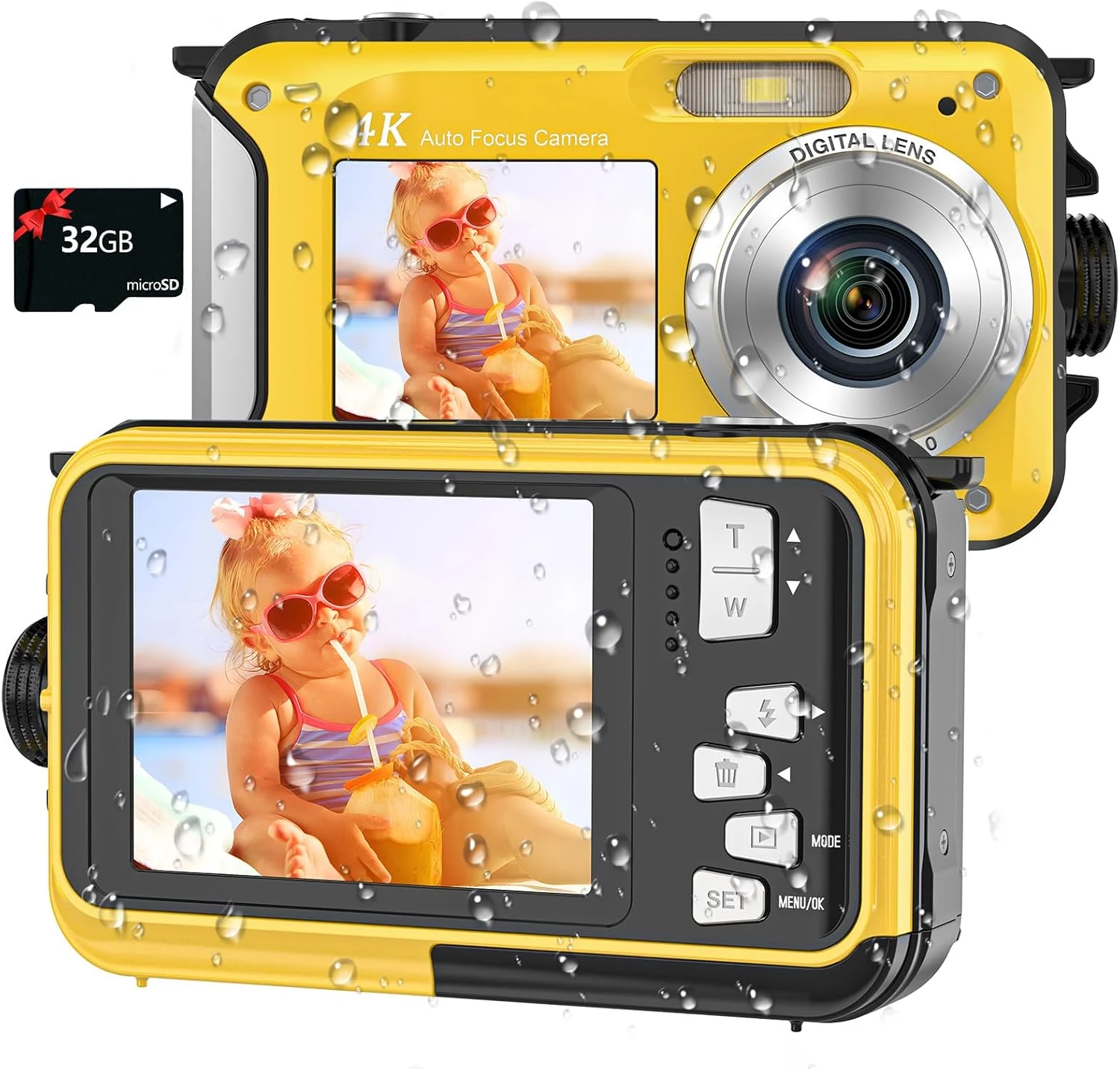 4K Digital Camera 16FT Underwater Camera with 32GB Card 64MP Autofocus Dual-Screen Selfie Waterproof Camera for Snorkeling (YISENCE)