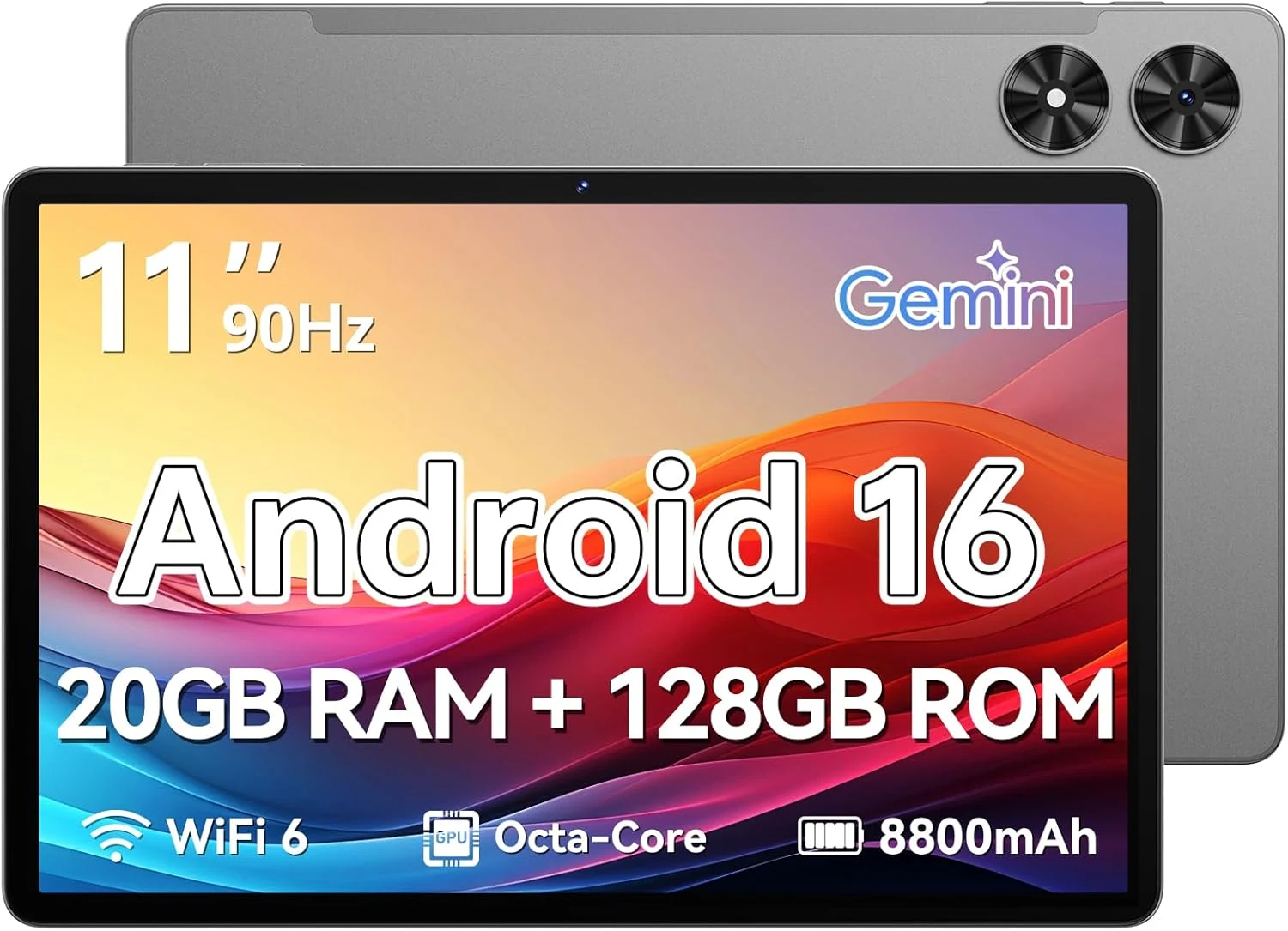 Frameflow Tablet 11 inch, Android 16 Tablet with Octa-Core Processor, 20GB RAM 128GB ROM 1 TB Expandable (Gray)