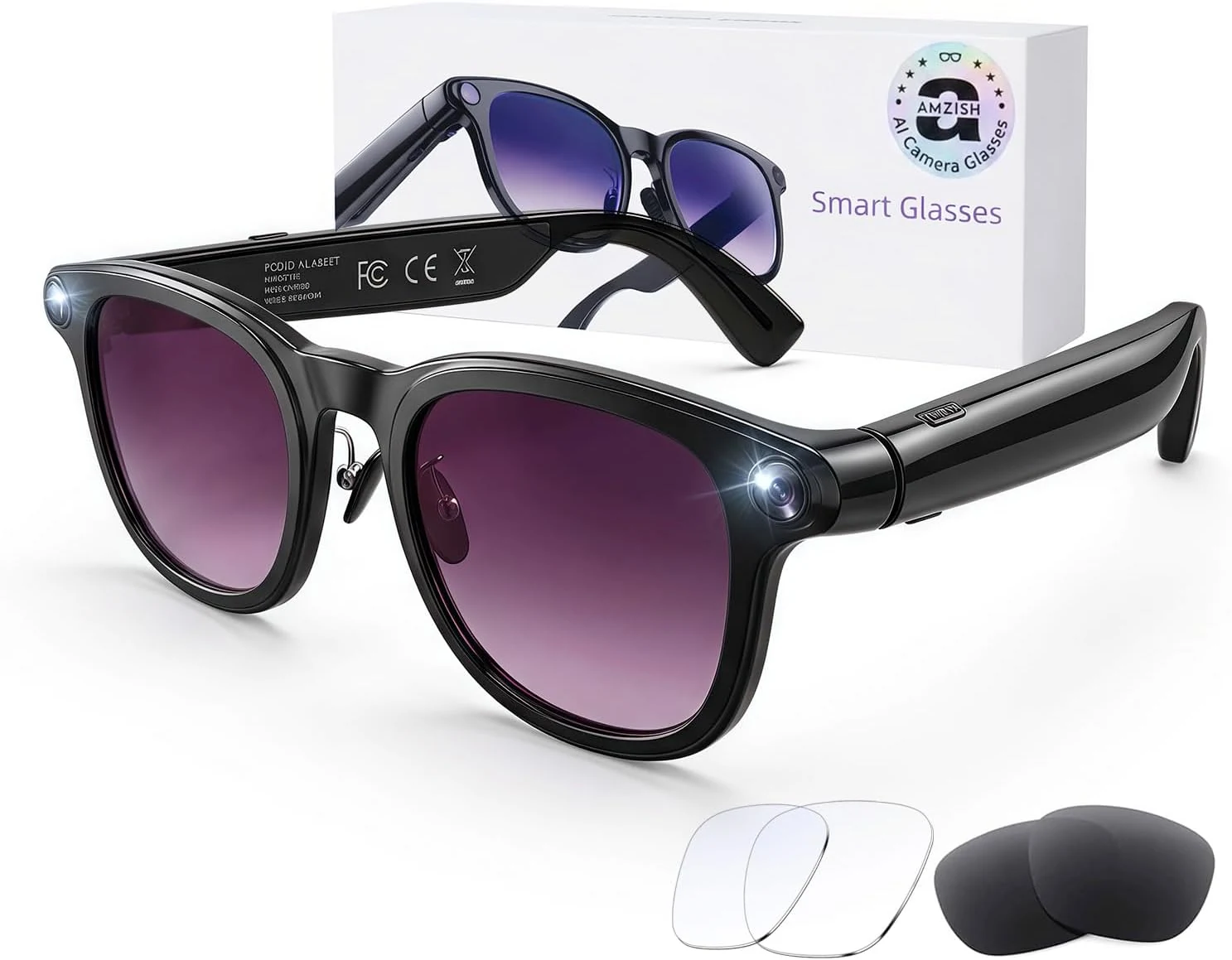AI Smart Glasses with Camera, 8MP HD Bluetooth Camera Glasses, 1080P Video Recording Sunglasses