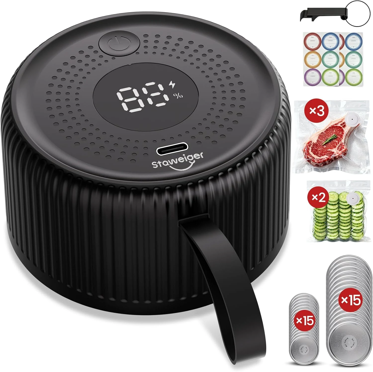Staweiger Electric Mason Jar Vacuum Sealer Kit (One-Touch Cordless)