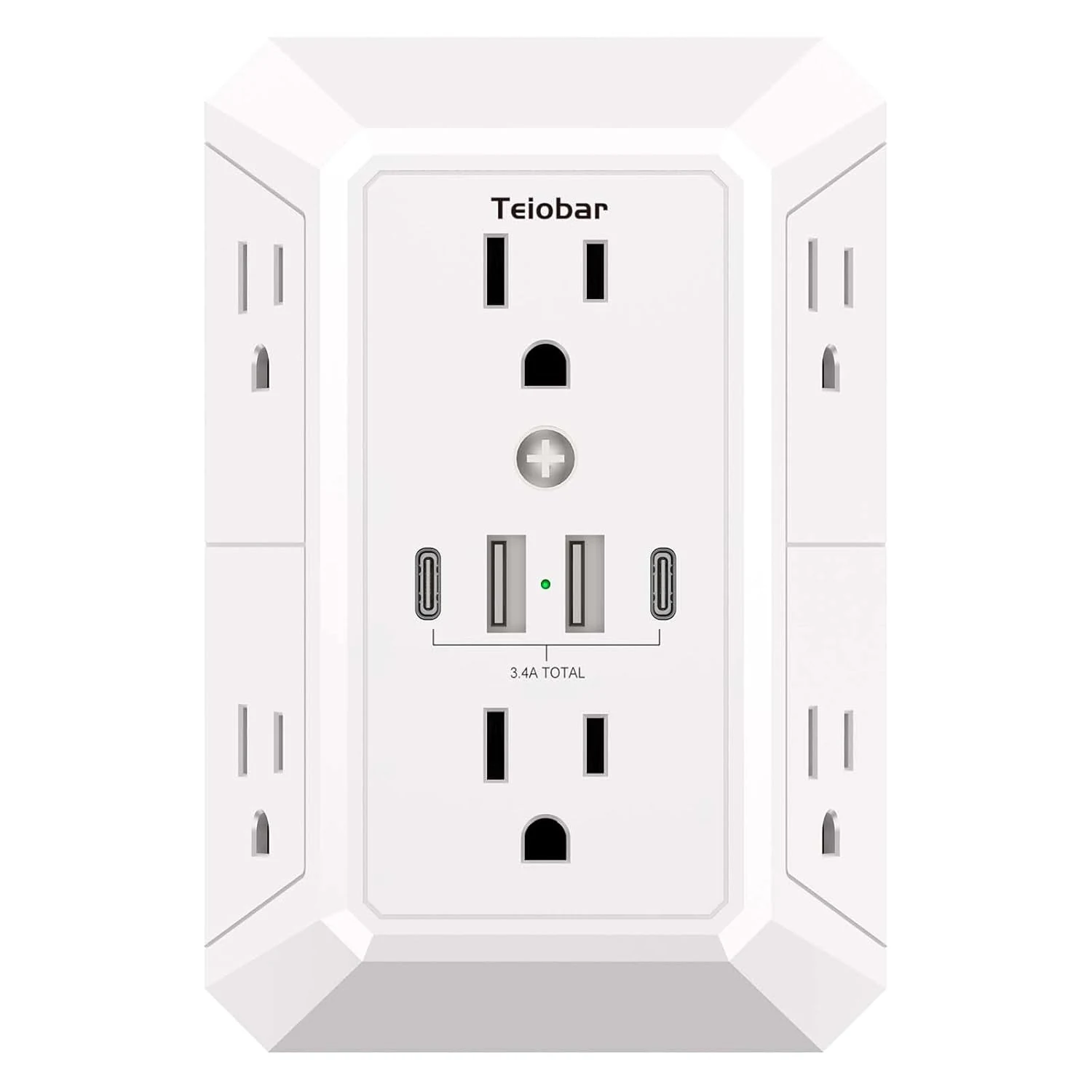 Teiobar Multi Plug Wall Outlet Surge Protector (6 Outlets + 4 USB, 2 USB-C)