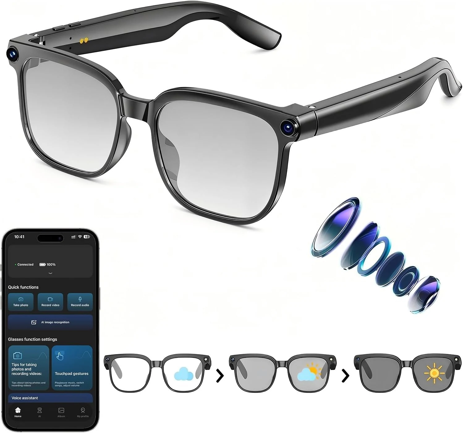 Osawalla AI Smart Glasses with Camera (8MP, 1080P), Photochromic Lenses, Real-Time Translation