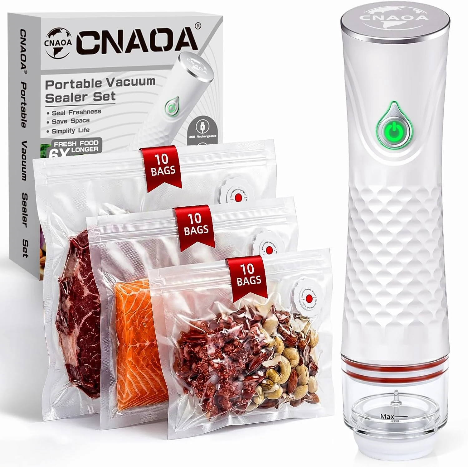 Compact Vacuum Sealer with 30 3rd-Gen Upgraded Reusable High Seal Bags