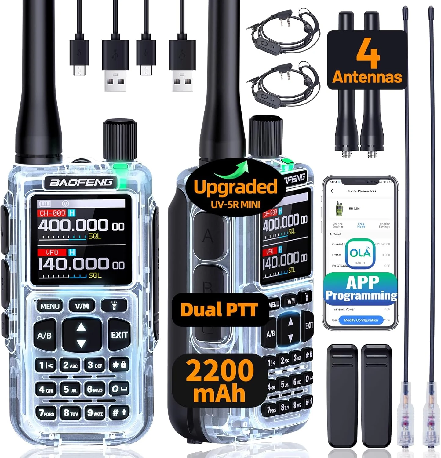 Baofeng UV-5R Mini Radio Ham Radio Handheld Two Way Radio (2-Pack)