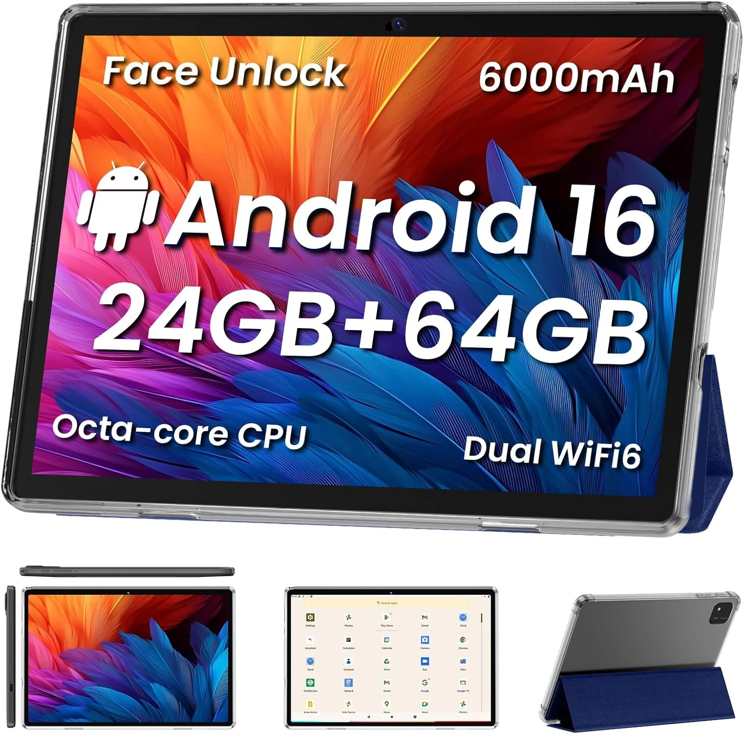 COLORROOM Android16 Tablet, 10 inch Octa Core (24GB RAM + 64GB Storage, up to 512GB)
