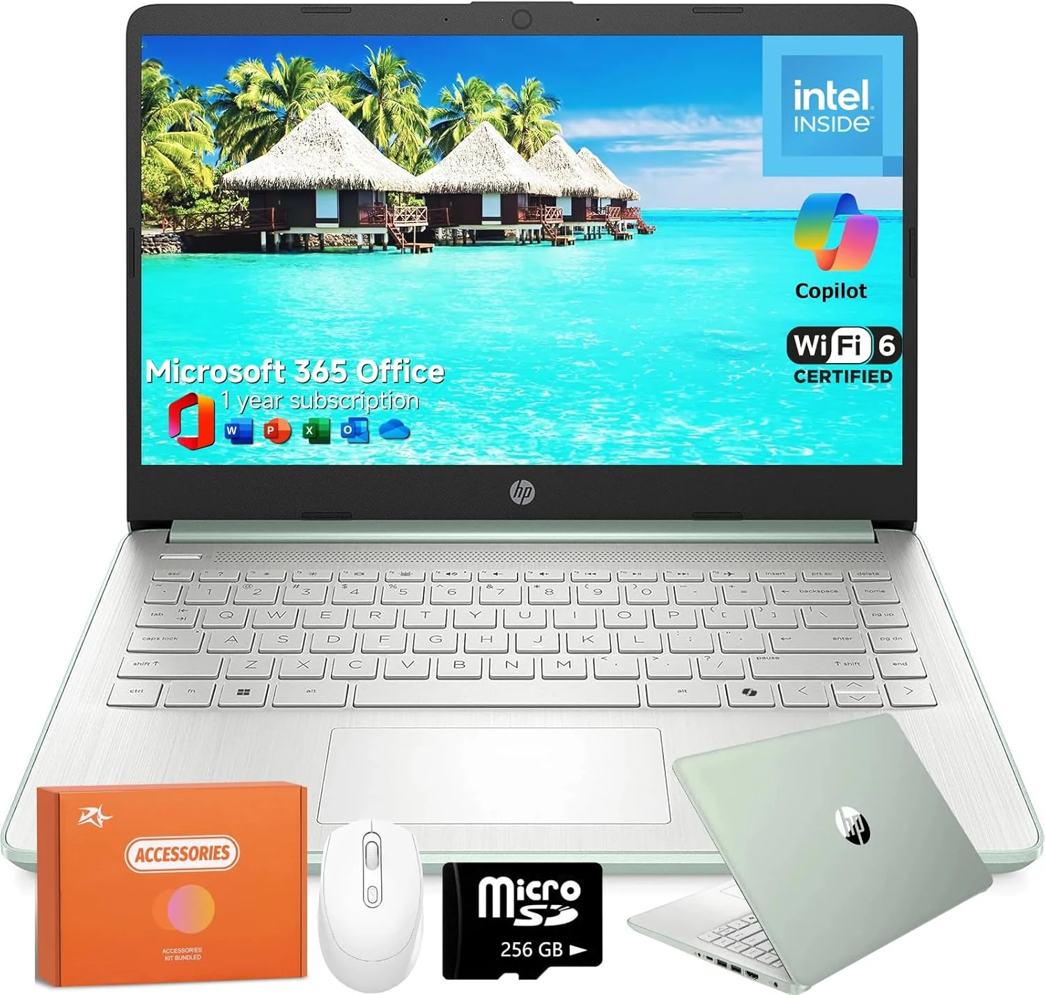 HP 14 Inch Student Business Laptop, Intel N150 CPU, 16 GB RAM, 384 GB Storage, 14" Anti-Glare, Wi-Fi 6, Copilot AI, Windows 11 Pro (Willow Green)