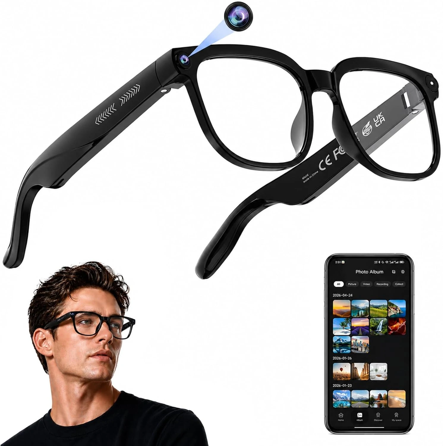 Plunthorn AI Smart Glasses with Camera, 4K HD Video & Photo Capture, Real-Time Translation