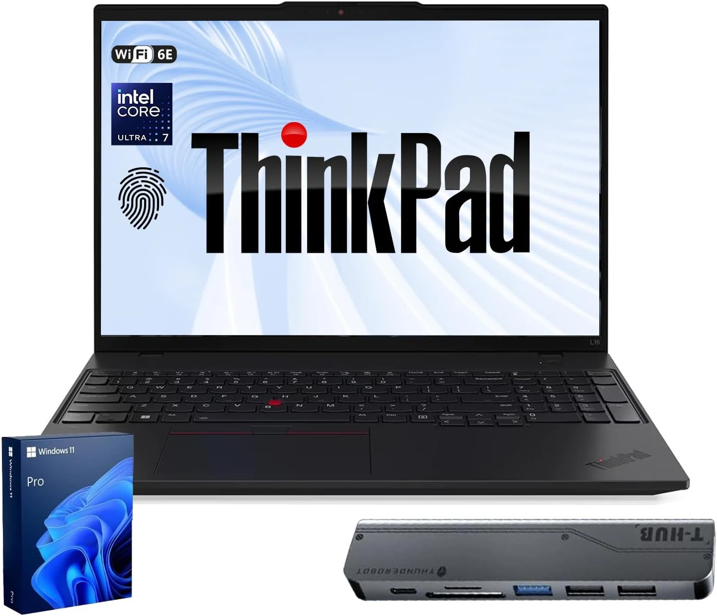 Lenovo ThinkPad L16 Gen 2 Business AI Laptop, 16" FHD+, Intel Core Ultra 7 255U, 32GB DDR5, 1TB SSD, HDMI, Fingerprint, Backlit, Wi-Fi 6E, Long Battery Life, Windows 11 Pro, 7-in-1 USB-C Hub Bundle