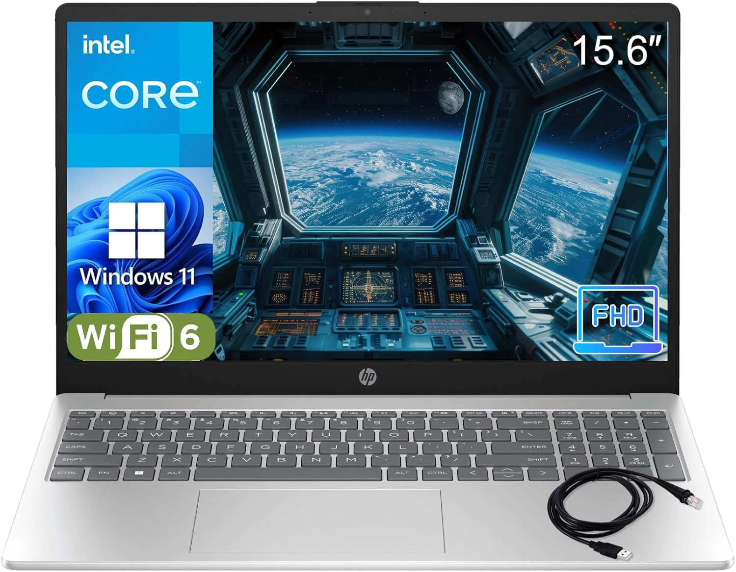 HP Pavilion 15" 2026 AI-Ready Laptop, Intel 4-Core N100, 16GB RAM, 256GB SSD, FHD Display, Numeric Keypad, Long Battery, Lightweight, Microsoft Office 365, Platinum White, Windows 11 Home, Type C RJ45