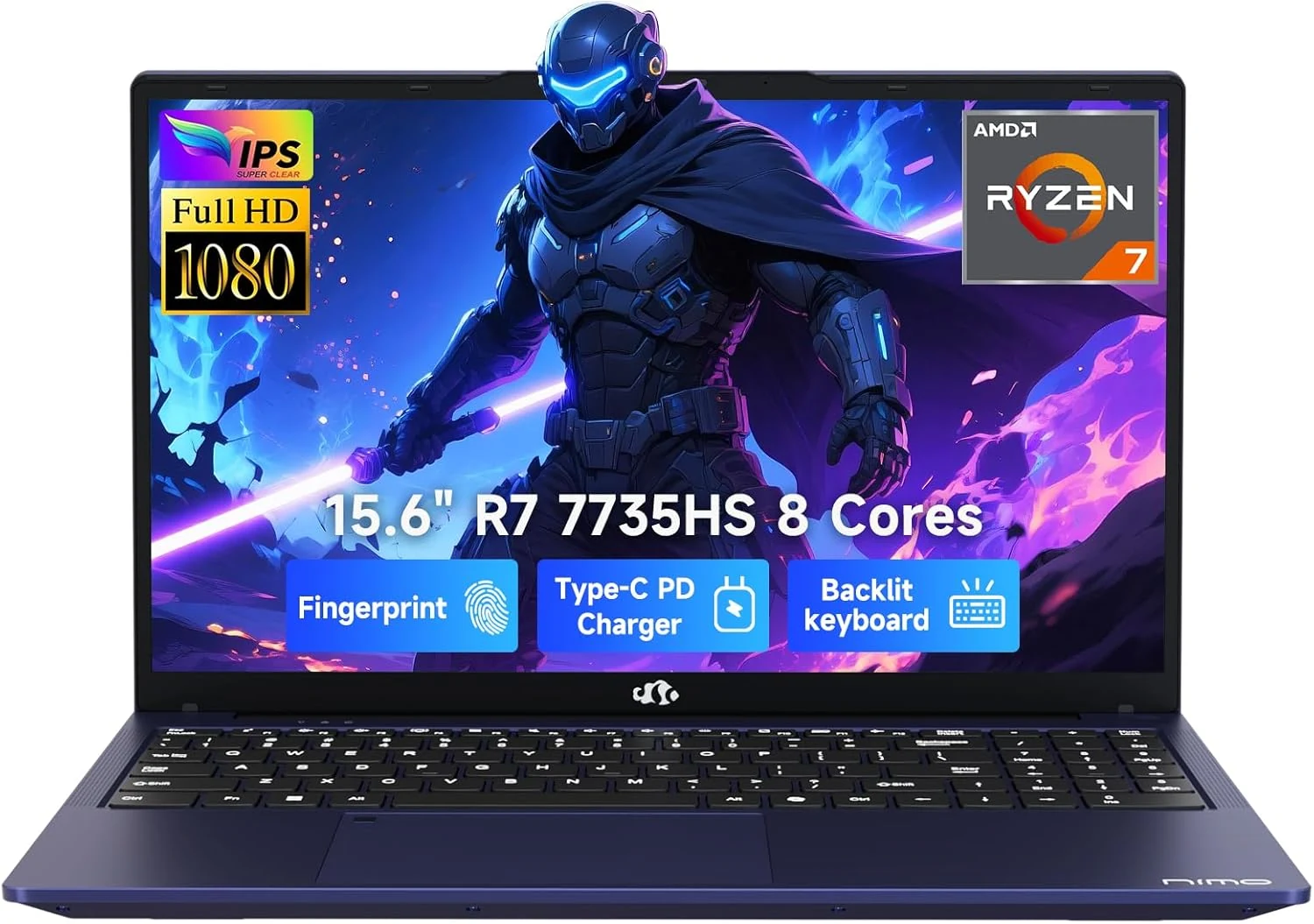 NIMO Thin & Light Gaming Laptop, 15.6" FHD IPS Display, AMD R7 7735HS, Radeon 680M (16GB/512GB)