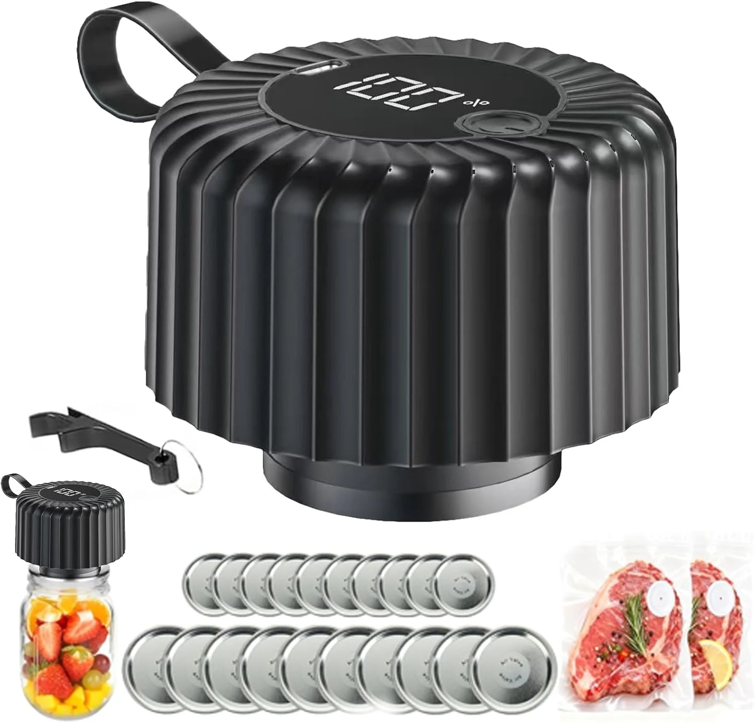 Electric Mason Jar Vacuum Sealer, Upgraded 3-in-1 Mason Vacuum Sealer Kit (Black)