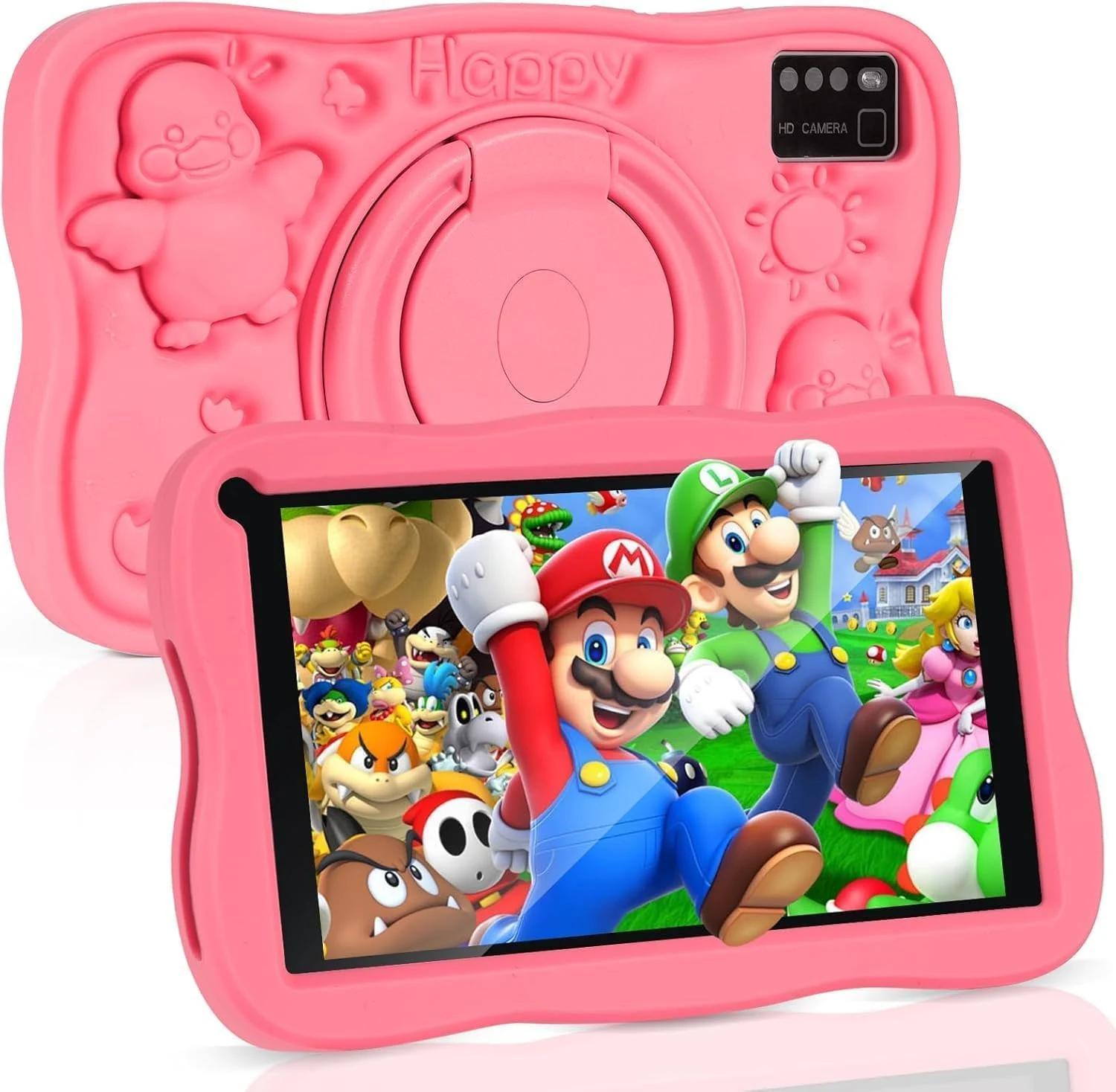 Kids Tablet 7 inch Android Tablet for Kids, 8GB RAM 64GB ROM (with 128GB expansion), WiFi Bluetooth, shockproof case (Pink)