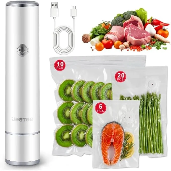 JEETEE Compact Vacuum Sealer for Food with 35 Reusable Vacuum Bags(3 Sizes)