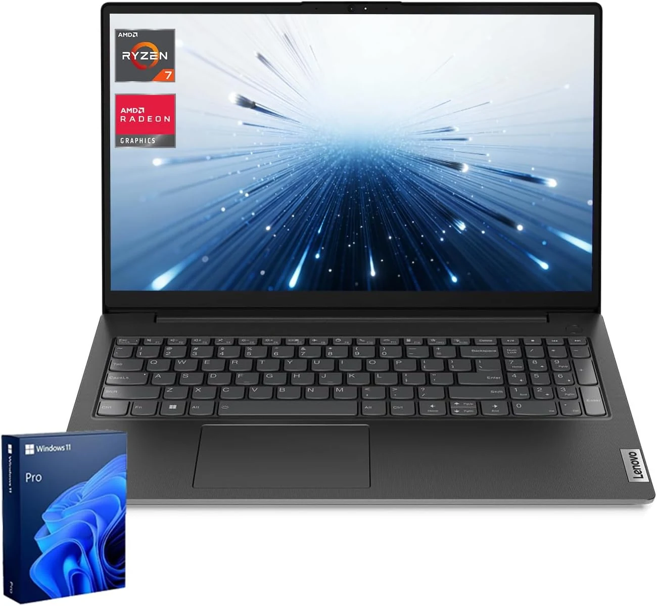 Lenovo Laptop V15 for Business, Home, Student, 15.6" FHD Anti-Glare, AMD Ryzen 7 7730U, 16GB RAM, 512GB SSD, HDMI, Type-C, Numeric Keypad, Webcam w/ Shutter, Wi-Fi 6, Win 11 Pro w/ AI Copilot, Black