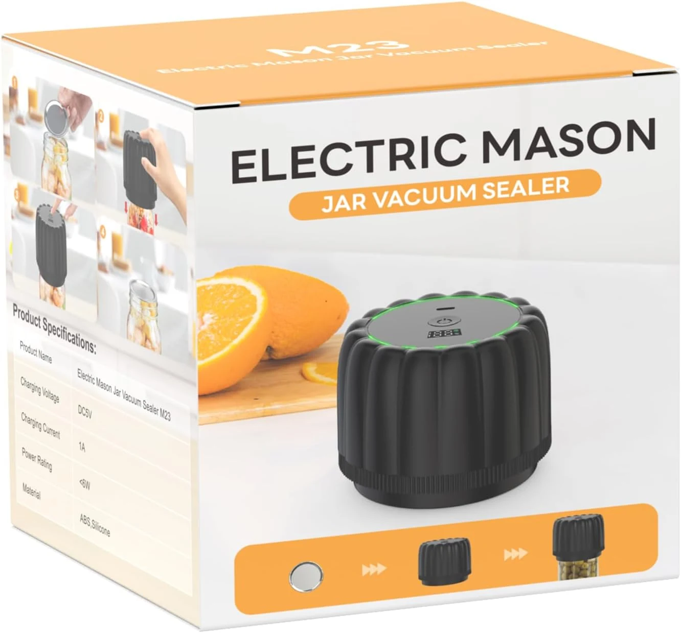Electric Mason Jar Vacuum Sealer Kit - Portable Jar Vacuum Sealer for Canning Jars, with Wide and Regular Mouth Mason Lids