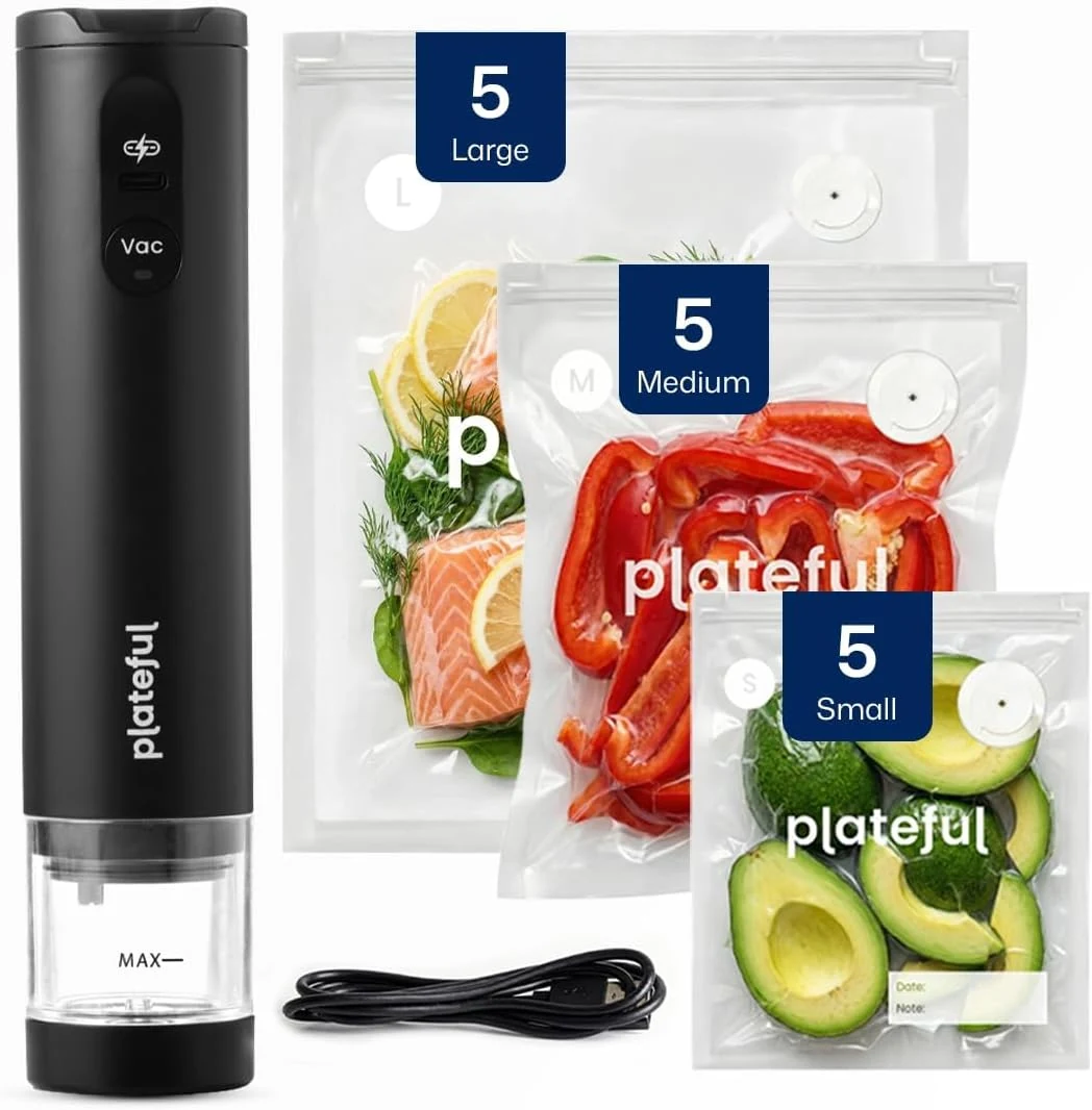 Handheld Vacuum Sealer for Food (Portable Cordless Mini Seal, 15 Bags)