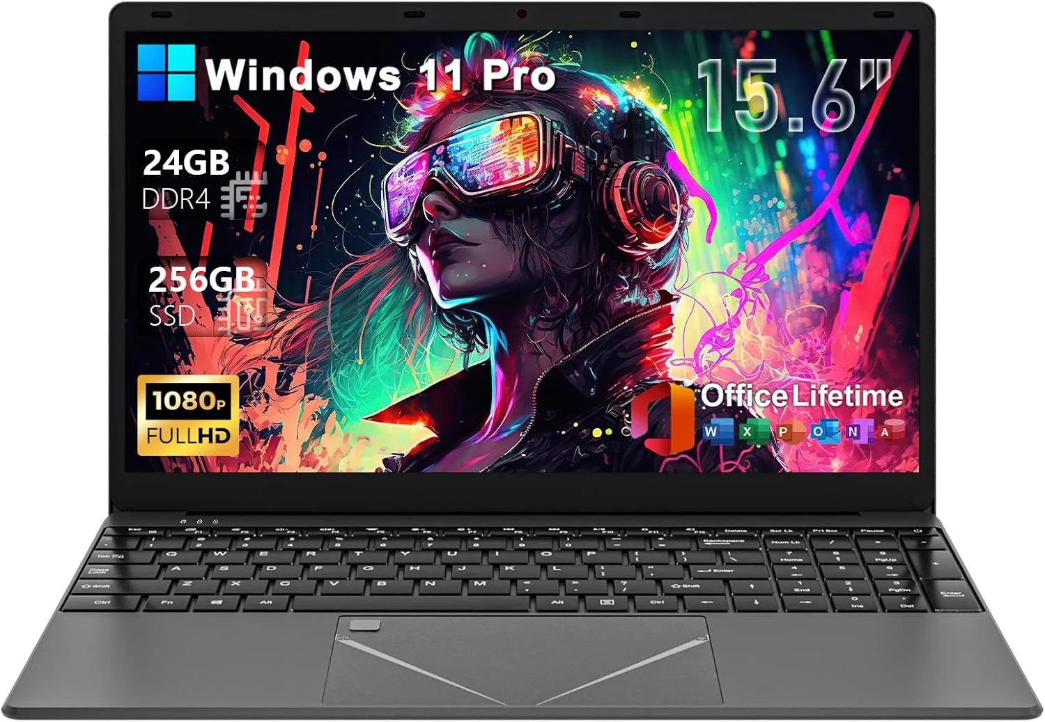 2026 15.6" FHD Laptop Computer with 24GB RAM 256GB SSD, Core i3 Processor, Win 11 Pro, Office Lifetime License, Backlit Keyboard, Fingerprint