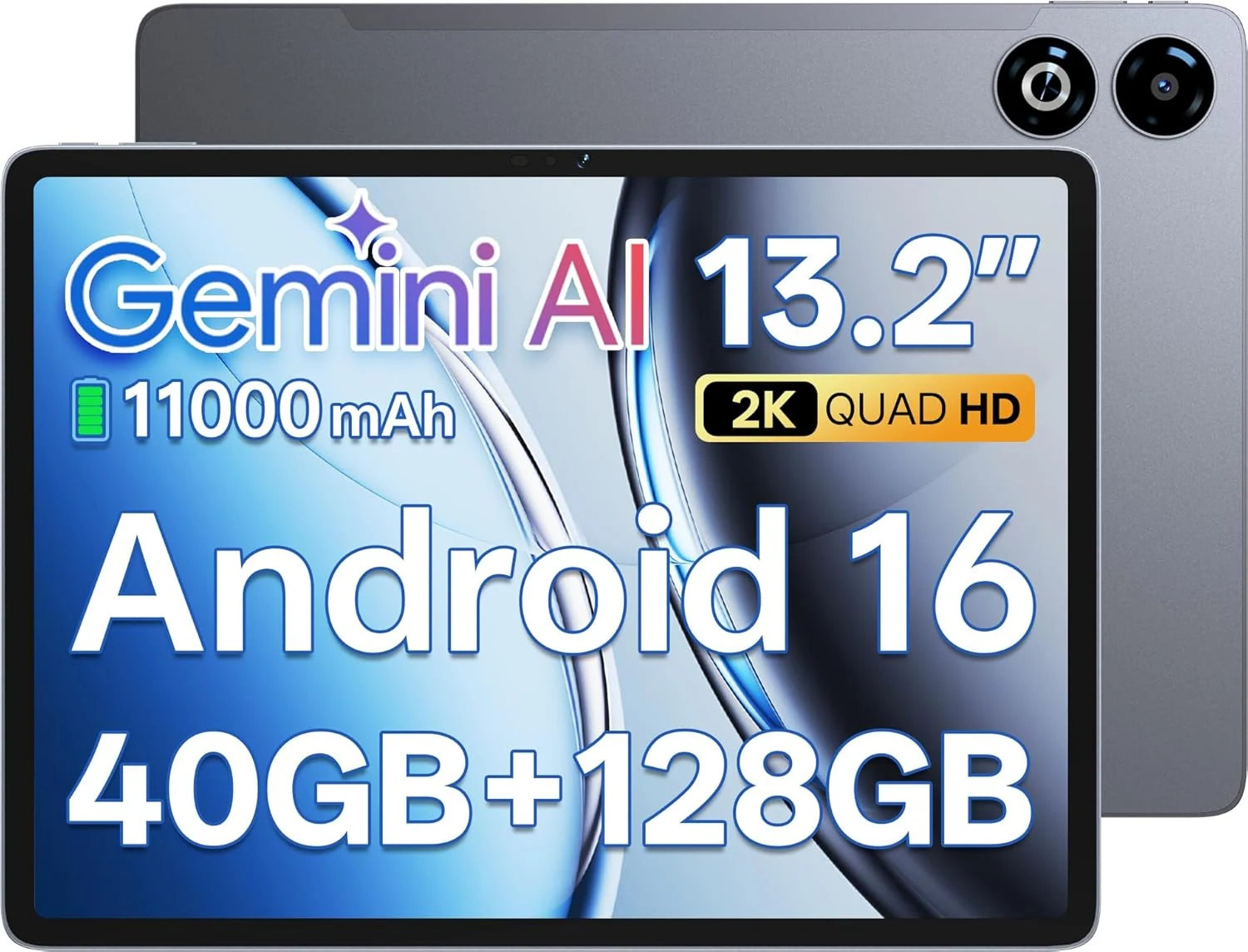SVITOO 13 Inch Android 16 Tablet with WiFi, 2K Display, 40GB RAM, 128GB Storage Expandable