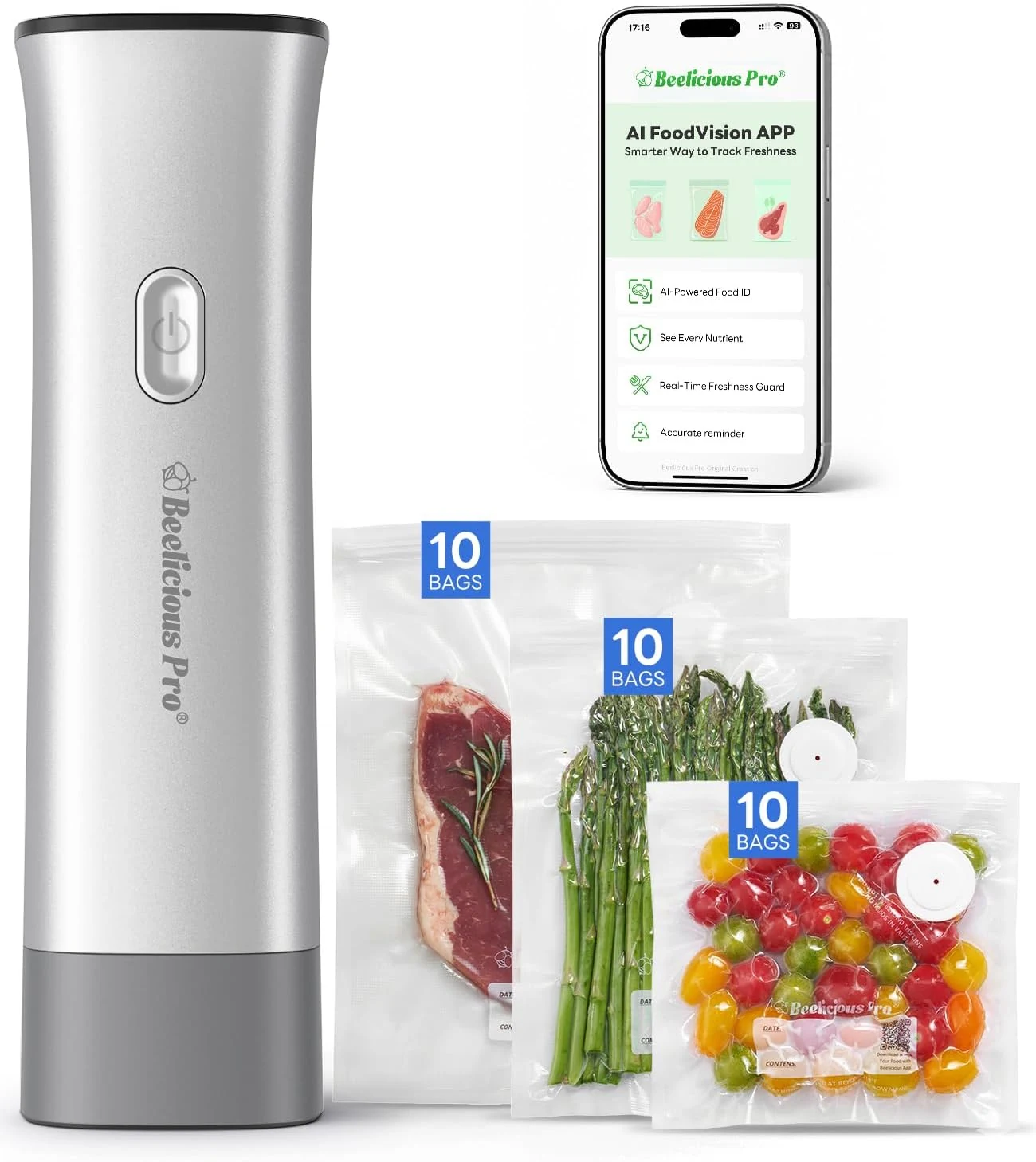Beelicious Pro VacSense Series 75kPa Compact Handheld Vacuum Sealer