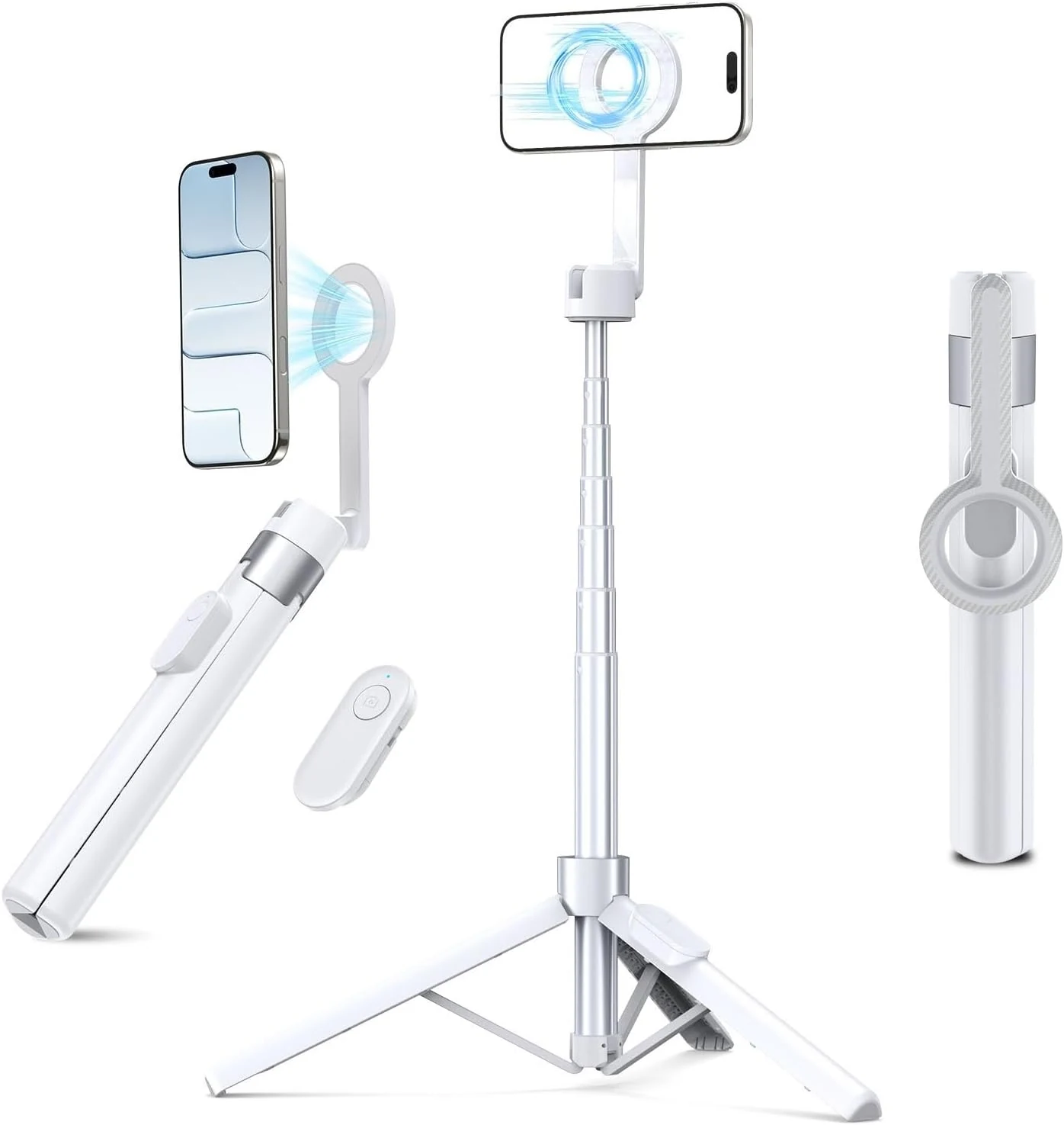Vimose Monopod Magnetic Tripod for iPhone, Mini Selfie Stick Tripod for Magsafe, 360° Rotatable Portable Travel Tripod Cell Phone Stand with Metal Ring & Remote, Compatible with iPhone Android, 60"