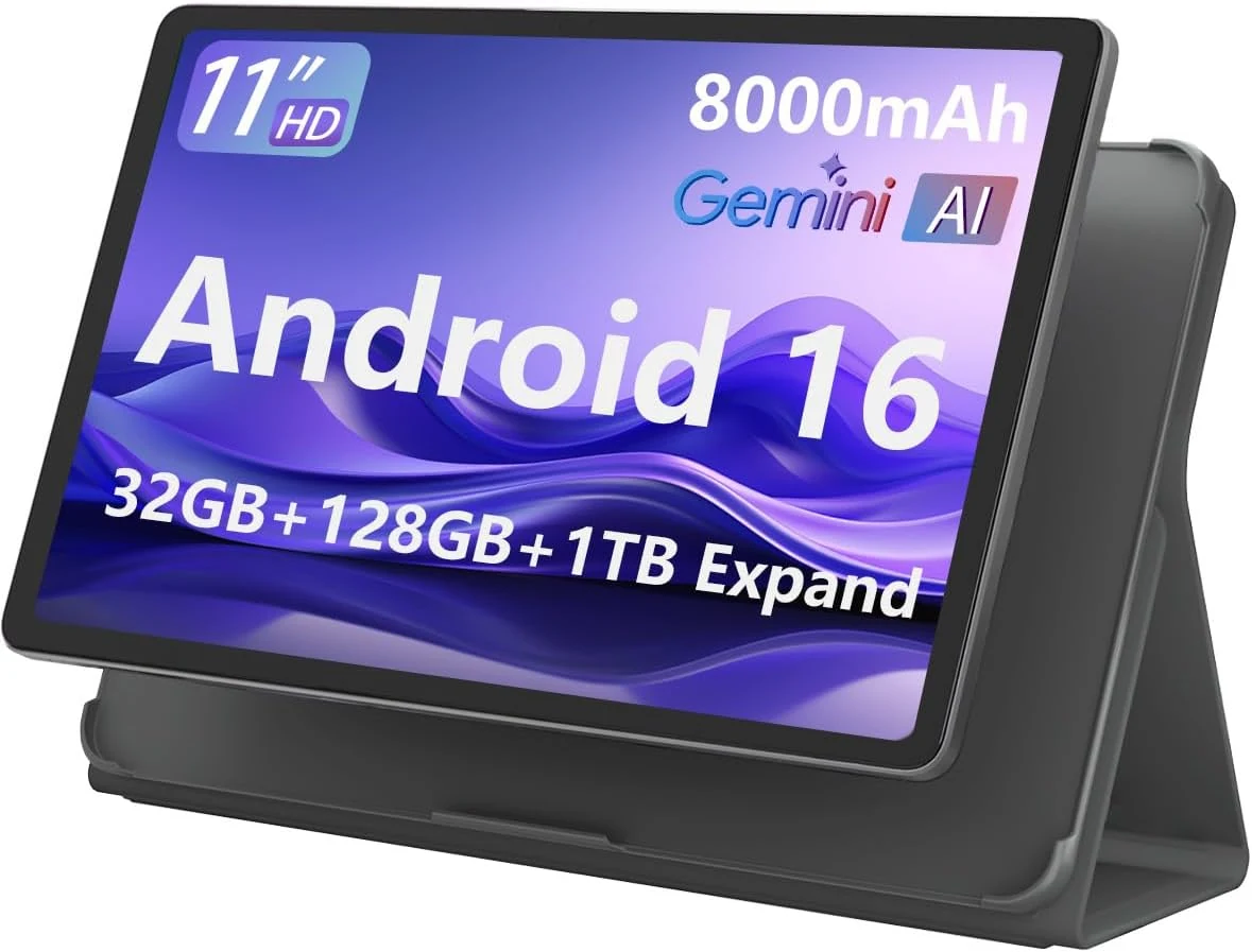 11-inch Android 16 Tablet, 32GB RAM + 128GB ROM (1TB Expand) T7280 Octa-Core 2.2GHz, 90Hz FHD+ IPS Display, 8000mAh Battery, Gemini AI, Face ID