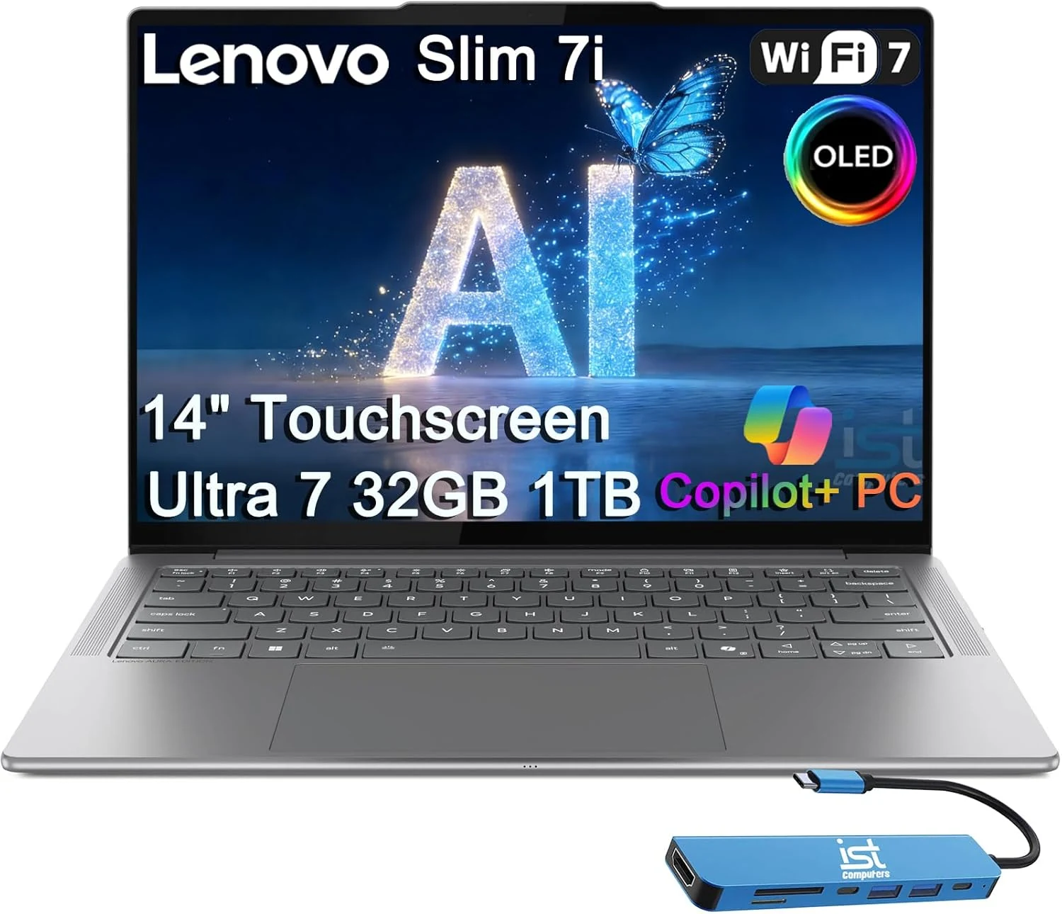 Lenovo Slim 7i Aura Edition AI Laptop (14" FHD+ OLED Touchscreen, Intel Core Ultra 7 258V, 32GB DDR5, 1TB SSD)