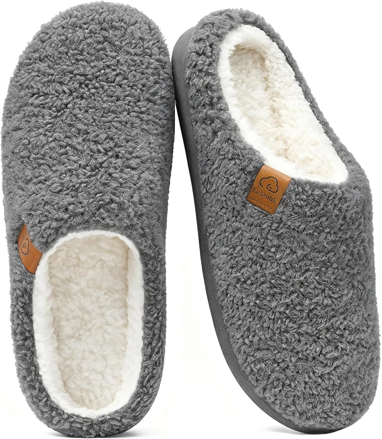 Evshine Memory Foam Fuzzy Slippers for Women Curly Fleece House Shoes Warm Indoor Outdoor Home Slip on
