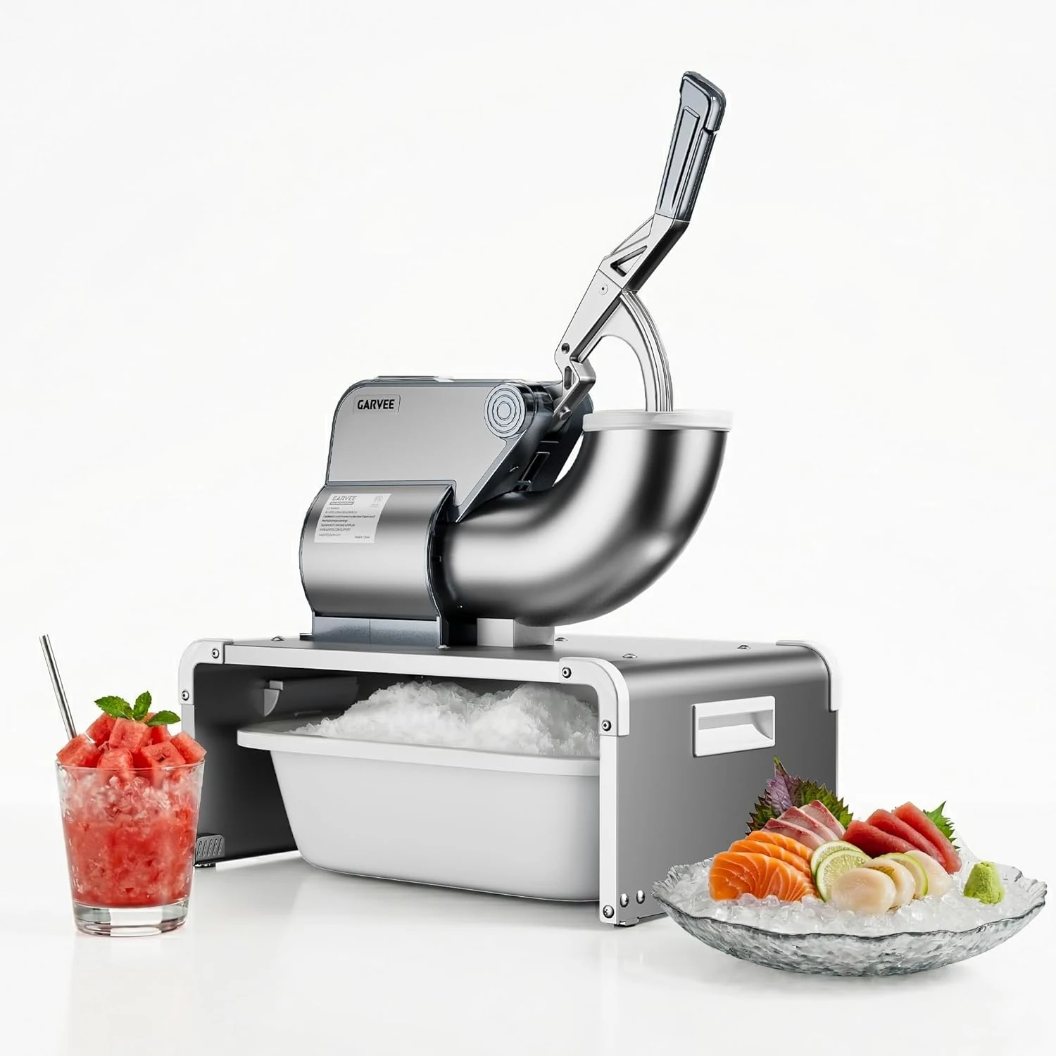 Garvee Commercial Ice Shaver 750LBS/H, 350W Electric Ice Crusher with 4 Stainless Steel Blades, 2000RPM, 2.64Gal Hopper & Replaceable Container Shaved Snow Cone Machine