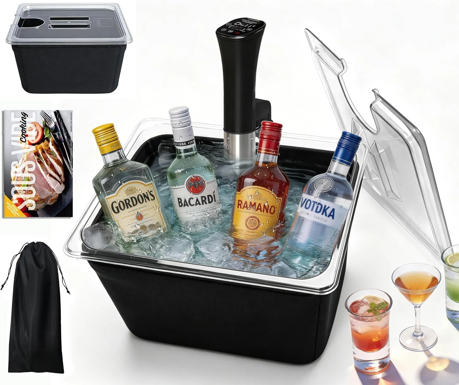 CATTLEMAN Sous Vide Cooker, Wine Chiller, 1000W, Sous Vide Kit with Container, Immersion Circulator, Sous Vide Container 12 Quart with Lid & Neoprene Sleeve