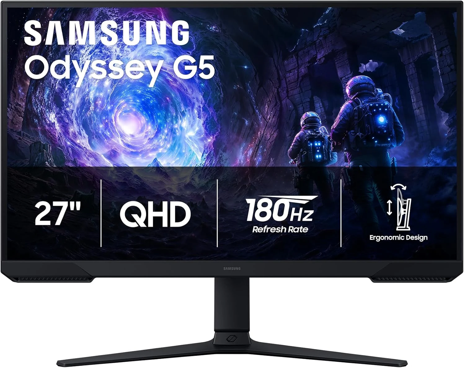 Samsung 27" Odyssey G5 (G51F) Gaming Monitor - QHD (1440P), 180Hz, 1ms, AMD FreeSync, HDR10, Height Adjustable Stand (LS27FG512ENXZA)