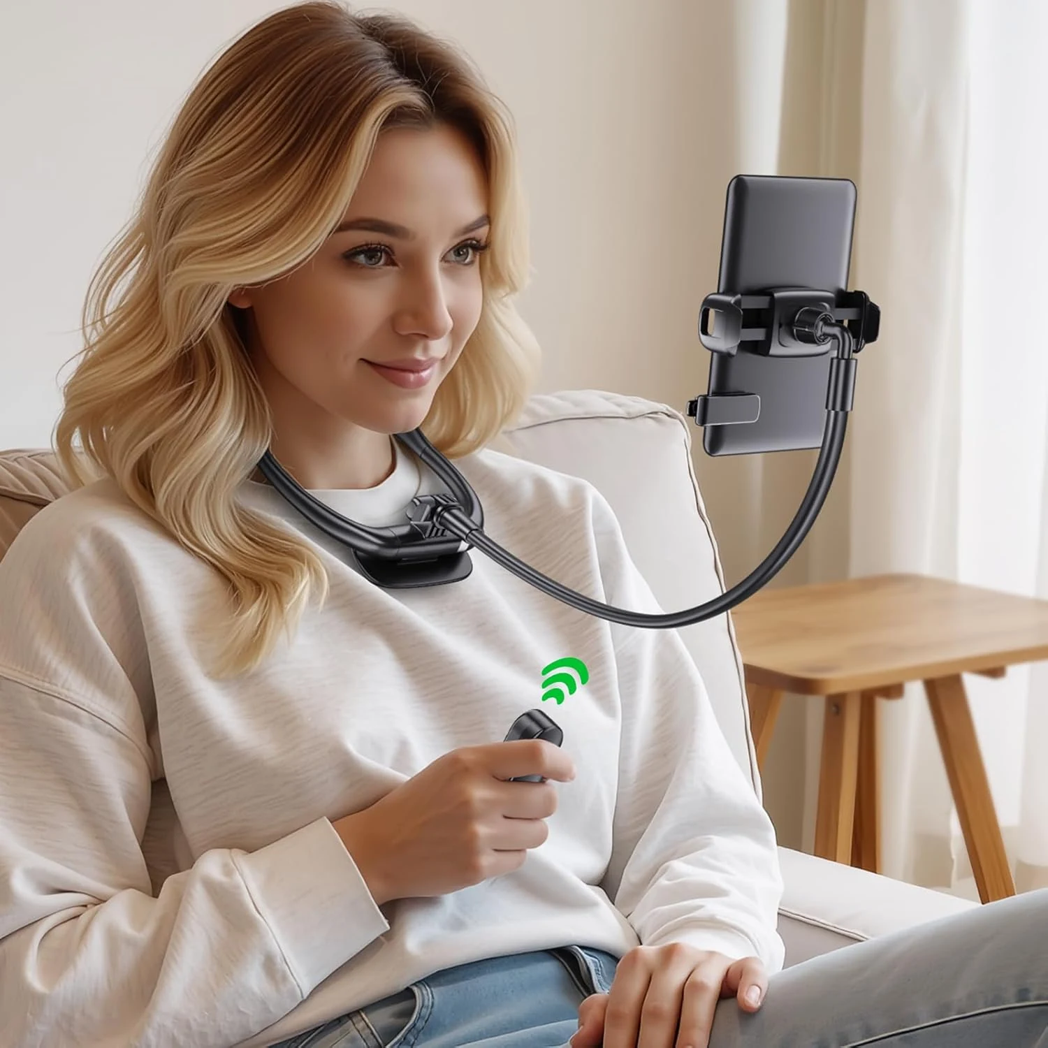 Tryone Neck Phone Holder for Bed: Hands-Free E-Reader Stand with Remote Page Turner