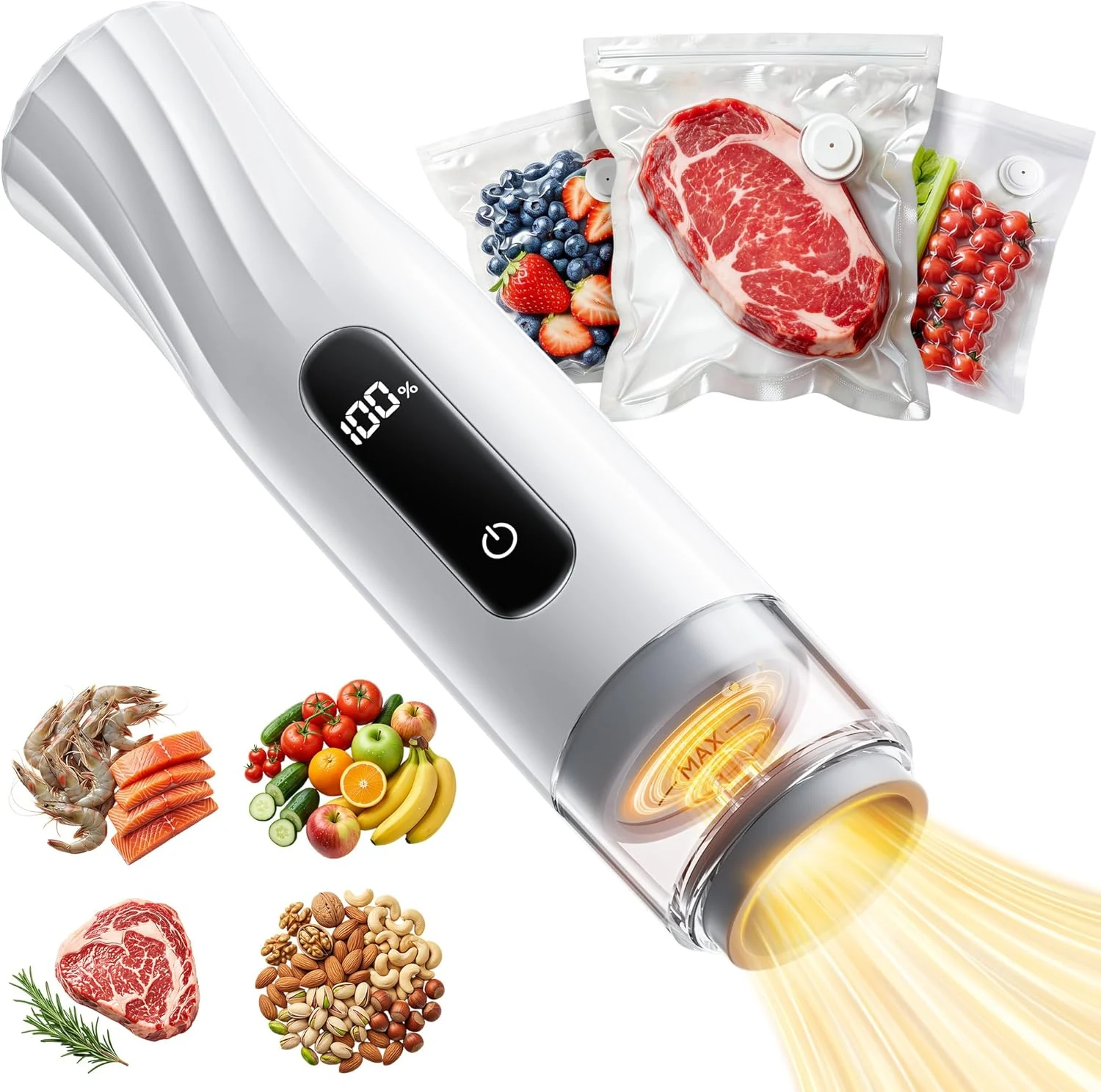 Compact Vacuum Sealer for Food (Handheld Vacuum Sealer + 30 Reusable Vacuum Sealer Bags)