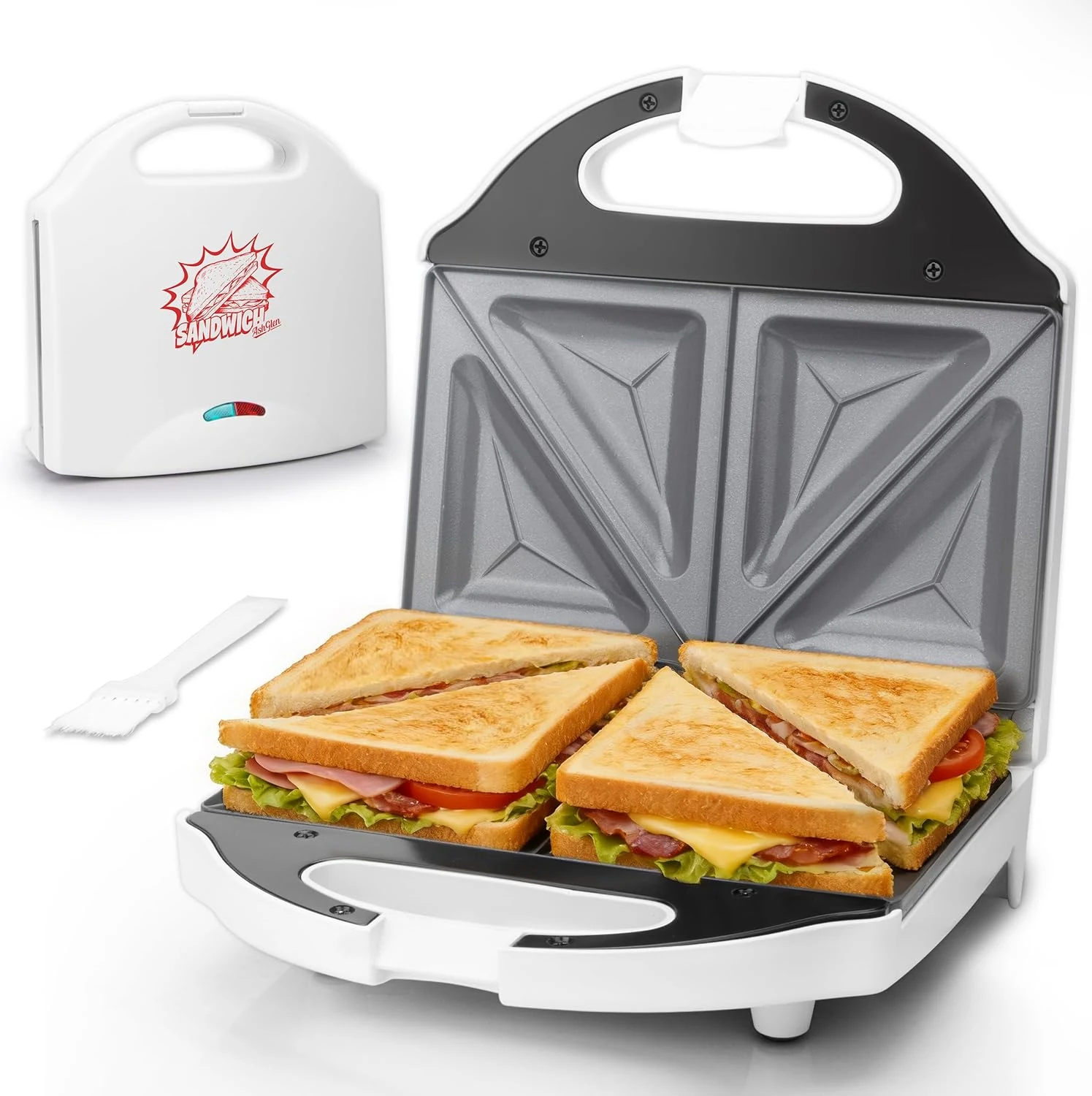 AshGlen Ceramic Breakfast Sandwich Maker Press 2 Slices, Mini Sandwich Press