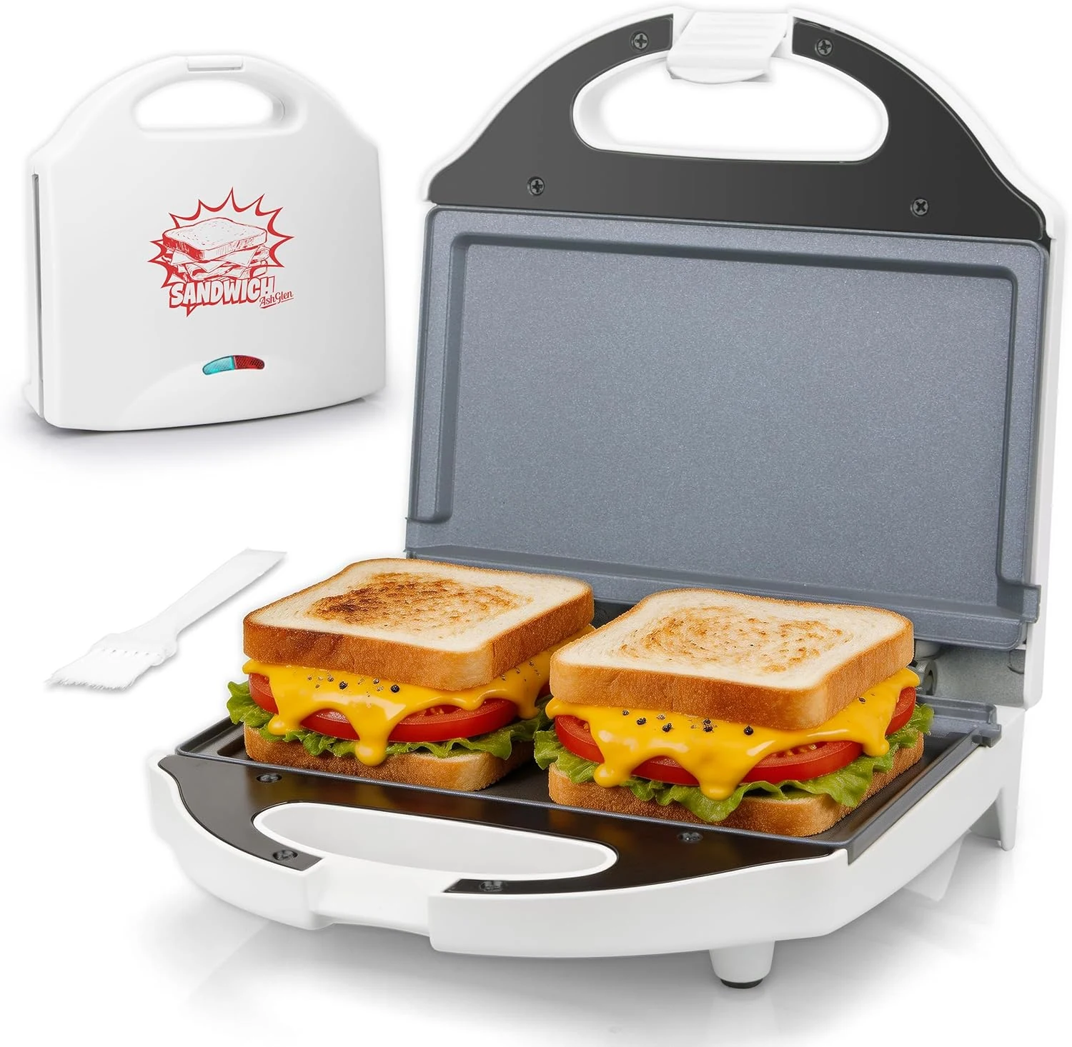 AshGlen Ceramic Mini Panini Press, Breakfast Sandwich Maker Press