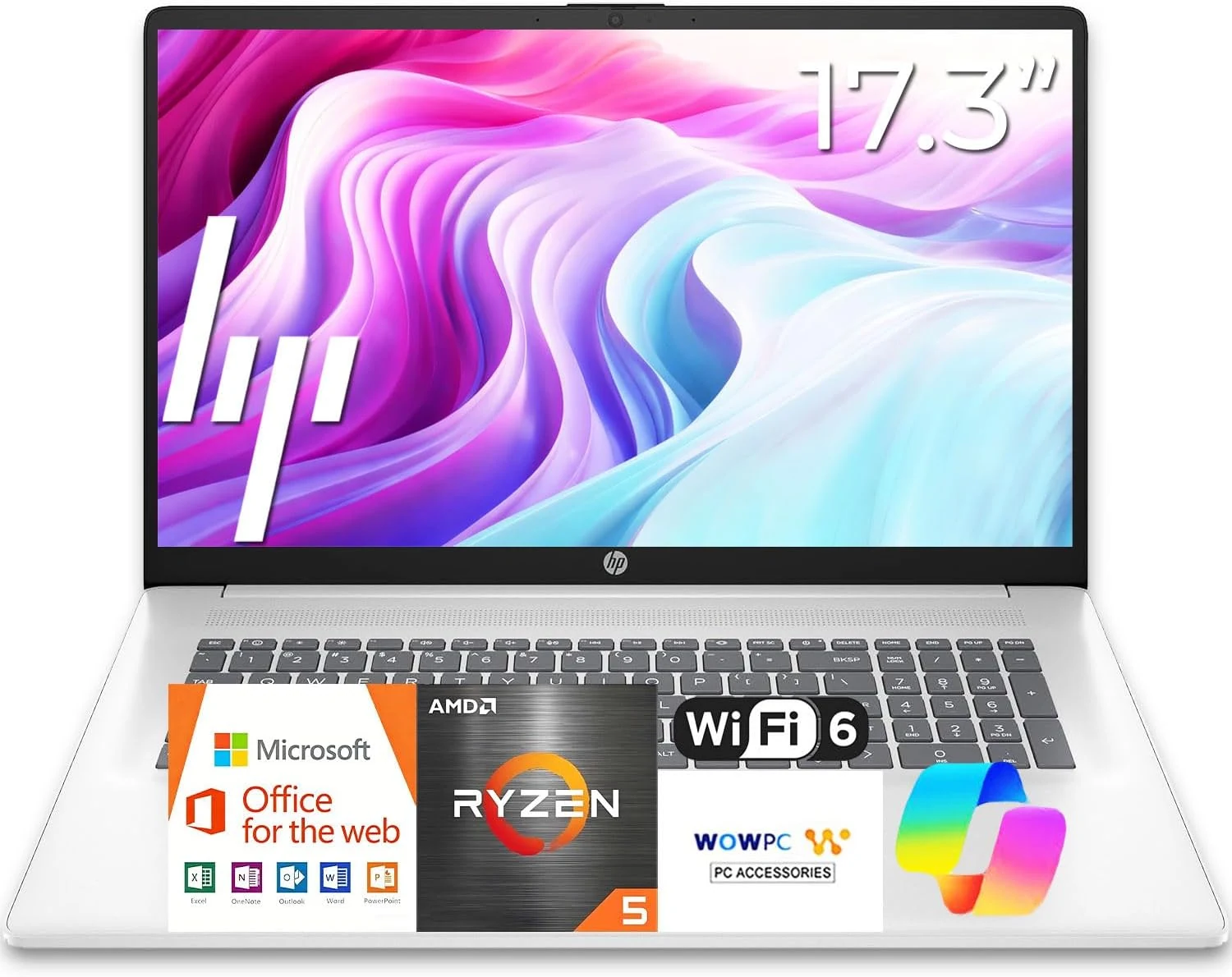 HP 17 inch Business Laptop Computer • 2026 Edition • Latest AMD Ryzen 5 CPU • (16GB RAM | 512GB SSD) • 17.3" FHD Display • Copilot+ • Long Battery Life • Windows 11 with Office 365 for The Web
