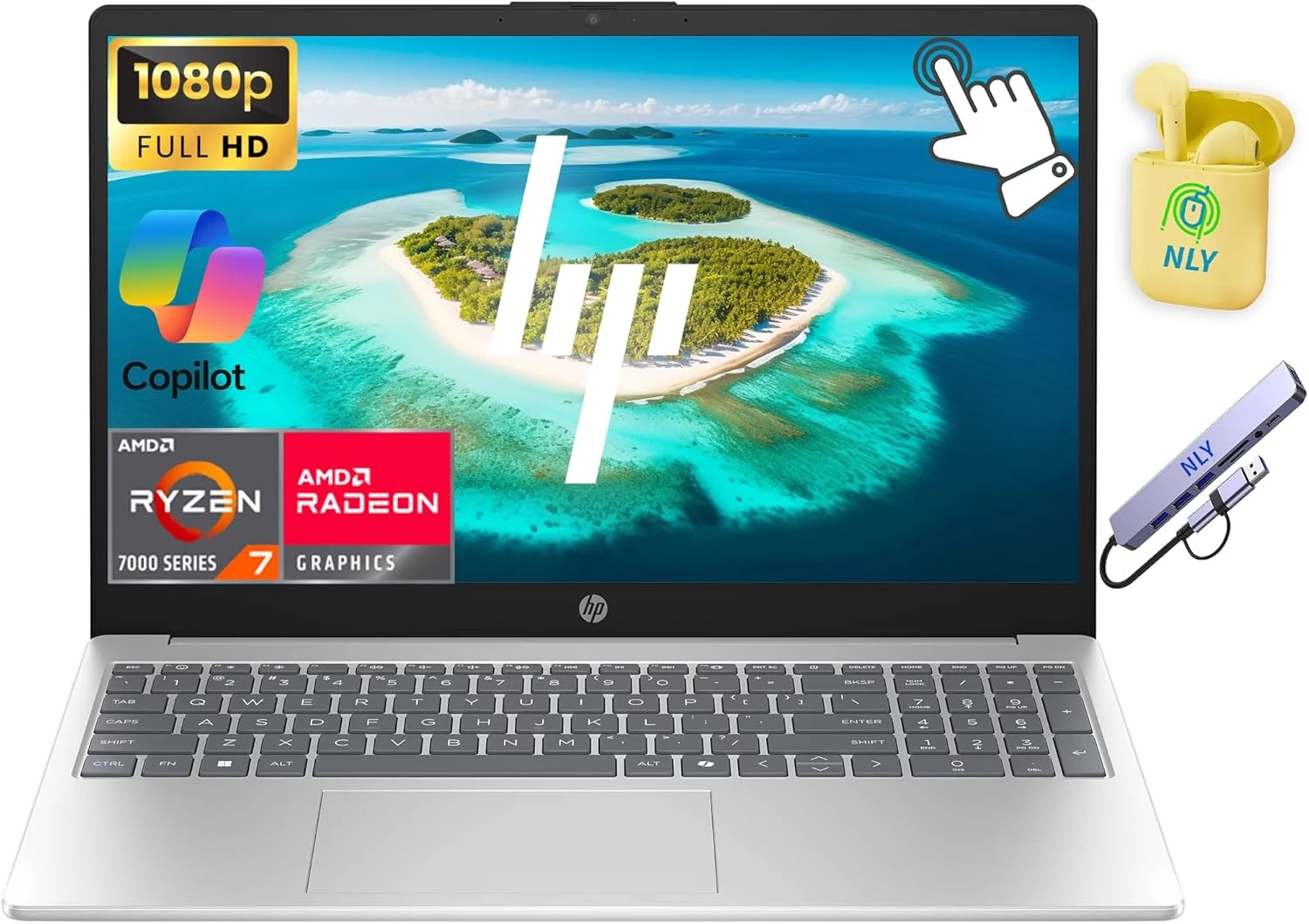 HP 15.6" FHD Touchscreen Business Laptop Computer, 8-Core AMD Ryzen 7