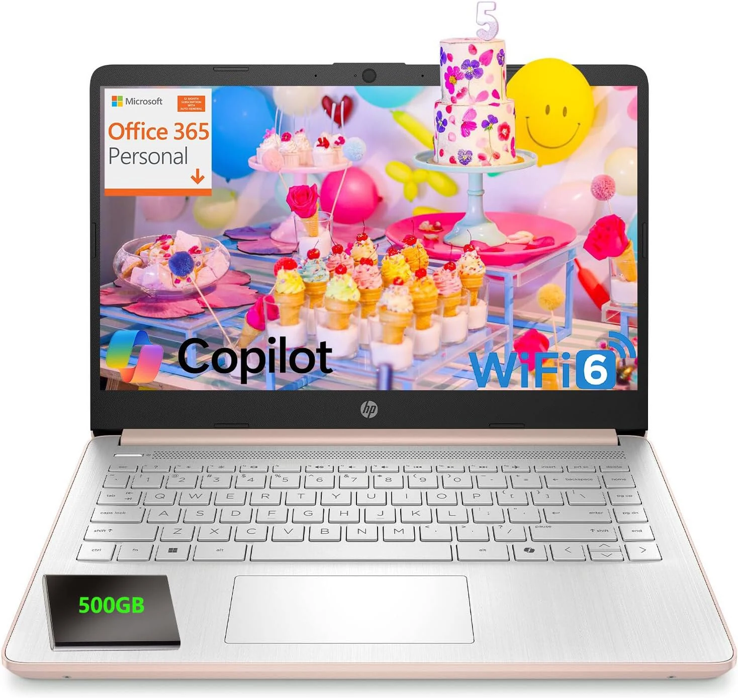 HP Pavilion Laptop 2026 Notebook for Students & Remote Work, Intel N150, 128GB Storage, 500GB External HDD, Lightweight, Long Battery Life, Wi-Fi 6, 1 Year Office 365, Win 11 Home S, Pink