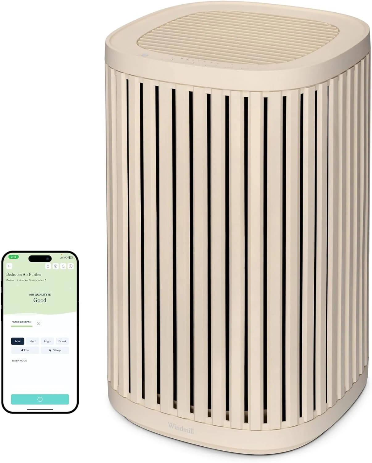 Windmill Air Purifier for Home - 3-In-1 Filtration for Dust, Smoke, & More (True HEPA, Activated Carbon, App Compatible)