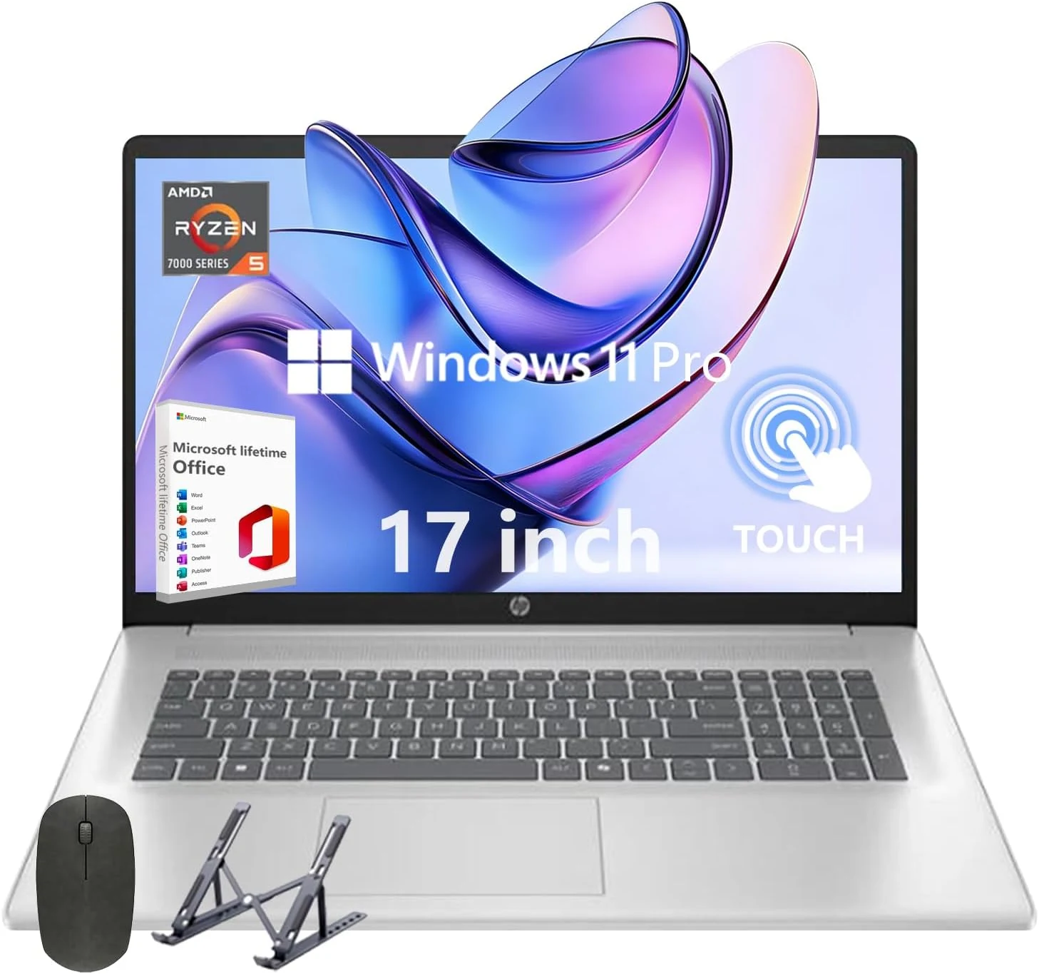 HP 17 Touch Screen Laptop, 17.3" HD+, 8GB RAM, 256GB SSD, AMD Ryzen 5 Processor, Lifetime Office + Windows 11 Pro