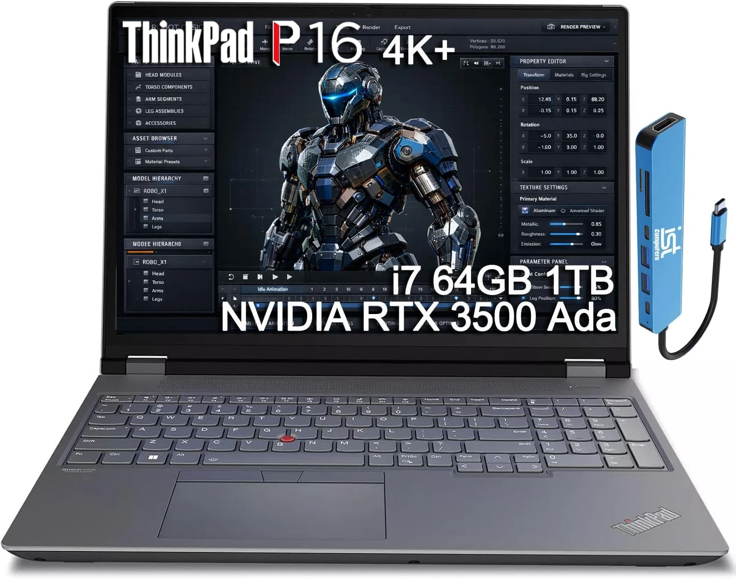 Lenovo ThinkPad P16 Mobile Workstation Laptop (16" 4K+ UHD+, NVIDIA RTX 3500 Ada 12GB, Intel Core i7-14700HX, 64GB DDR5, 1TB SSD)